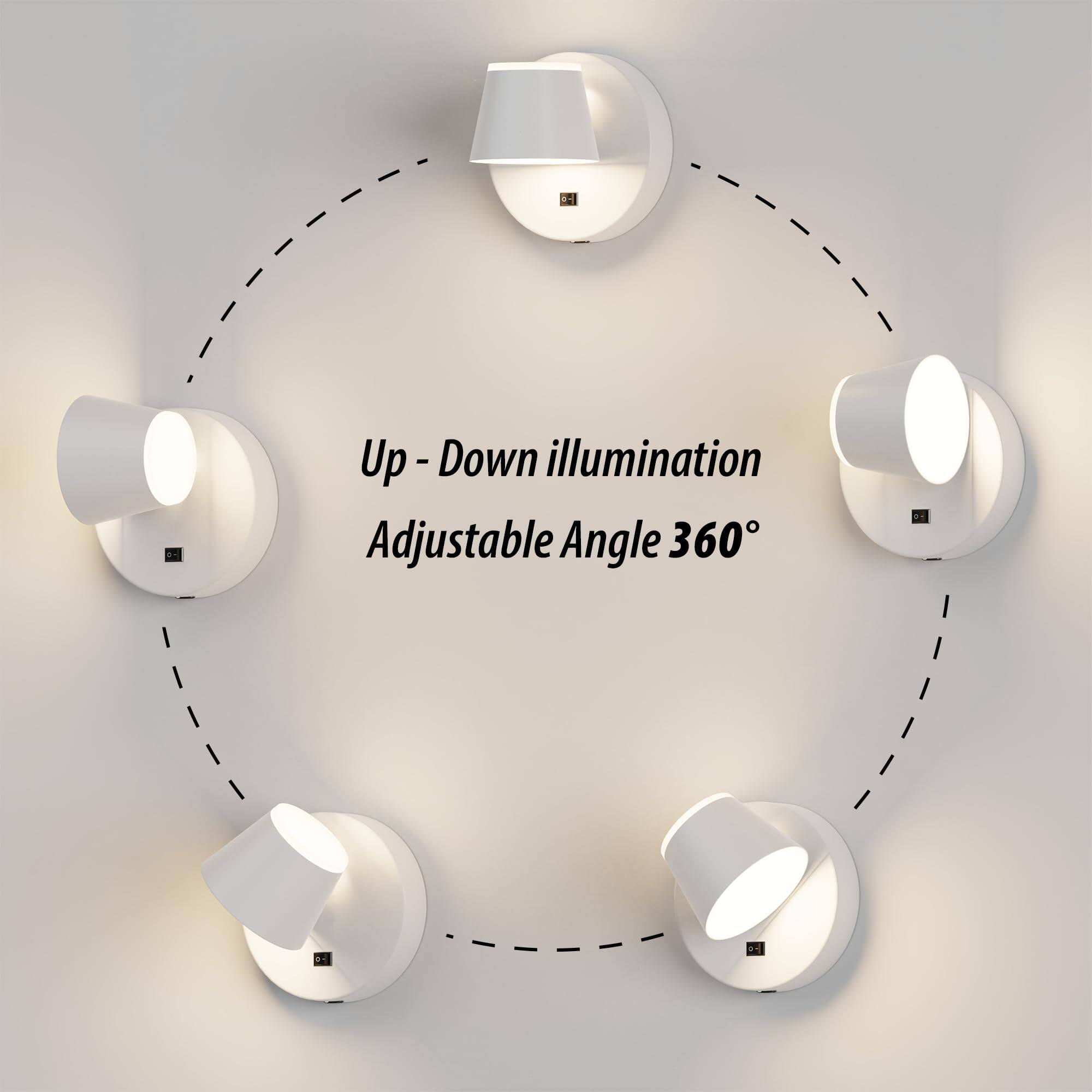 Up - Down illumination  
Adjustable Angle 360°