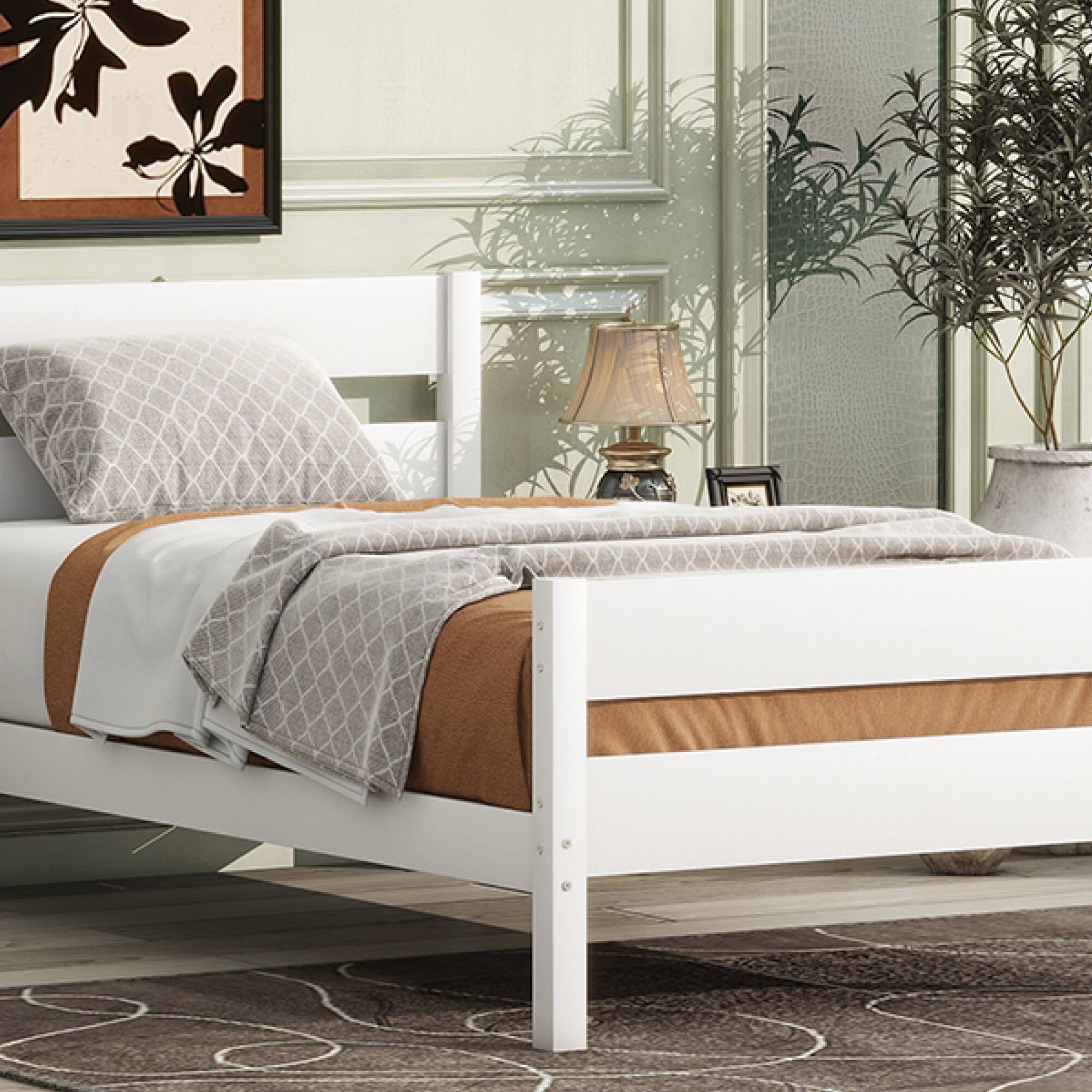 Alt View 6. GOODSILO - Twin Size Wooden Bed with Headboard and Footboard - Minimalist Design with Underneath Storage - White.