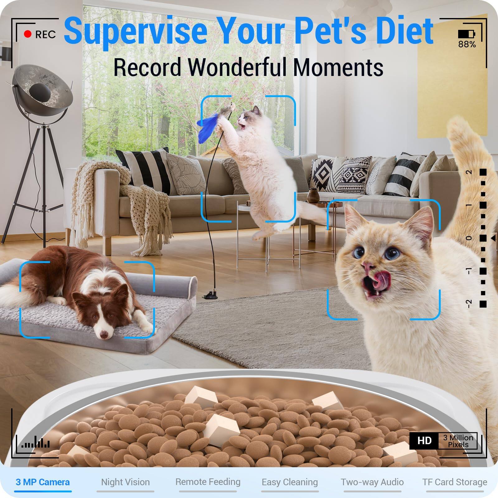 Supervise Your Pet's Diet
Record Wonderful Moments
- 3 MP Camera
- Night Vision
- Remote Feeding
- Easy Cleaning
- Two-way Audio
- TF Card Storage
88%
HD 3 Million Pixels