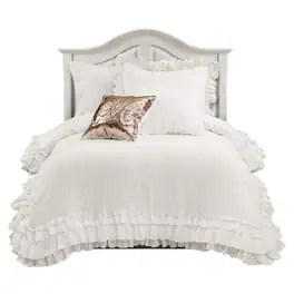 Comfort Essence - Ella Ruffle Lace Comforter 3 Piece Set Fullqueen Cute Queen Bedding Coquette Trim - White-Queen-Bedspread