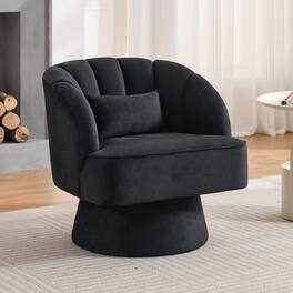 Jojoka - Modern 360° Swivel Barrel Accent Chair with Velvet Upholstery, Plush Cushion, Curved Back & Reinforced Base - Velvet - Black