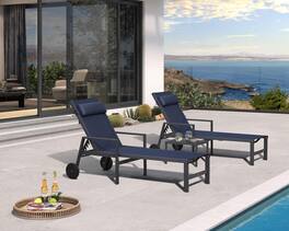 PURPLE LEAF - 3-Pieces Aluminum Frame with Armrest Side Table and Wheels for Outside Sunbathing Recliner Including Pillows - Navy Blue