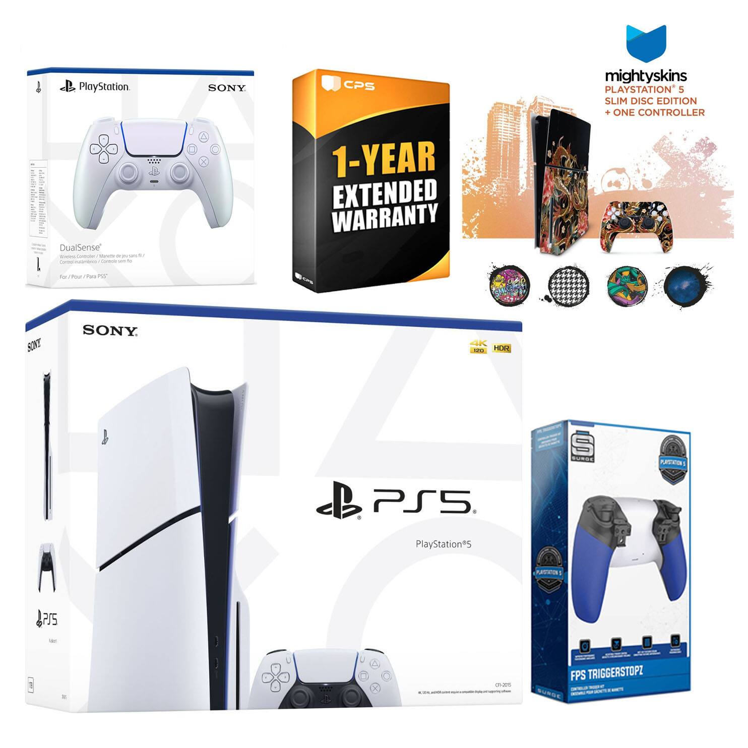 - PlayStation DualSense Wireless Controller
- SONY CPS 1-YEAR EXTENDED WARRANTY
- mightyskins PLAYSTATION 5 SLIM DISC EDITION + ONE CONTROLLER
- PlayStation 5
- FPS TRIGGERSTOPZ