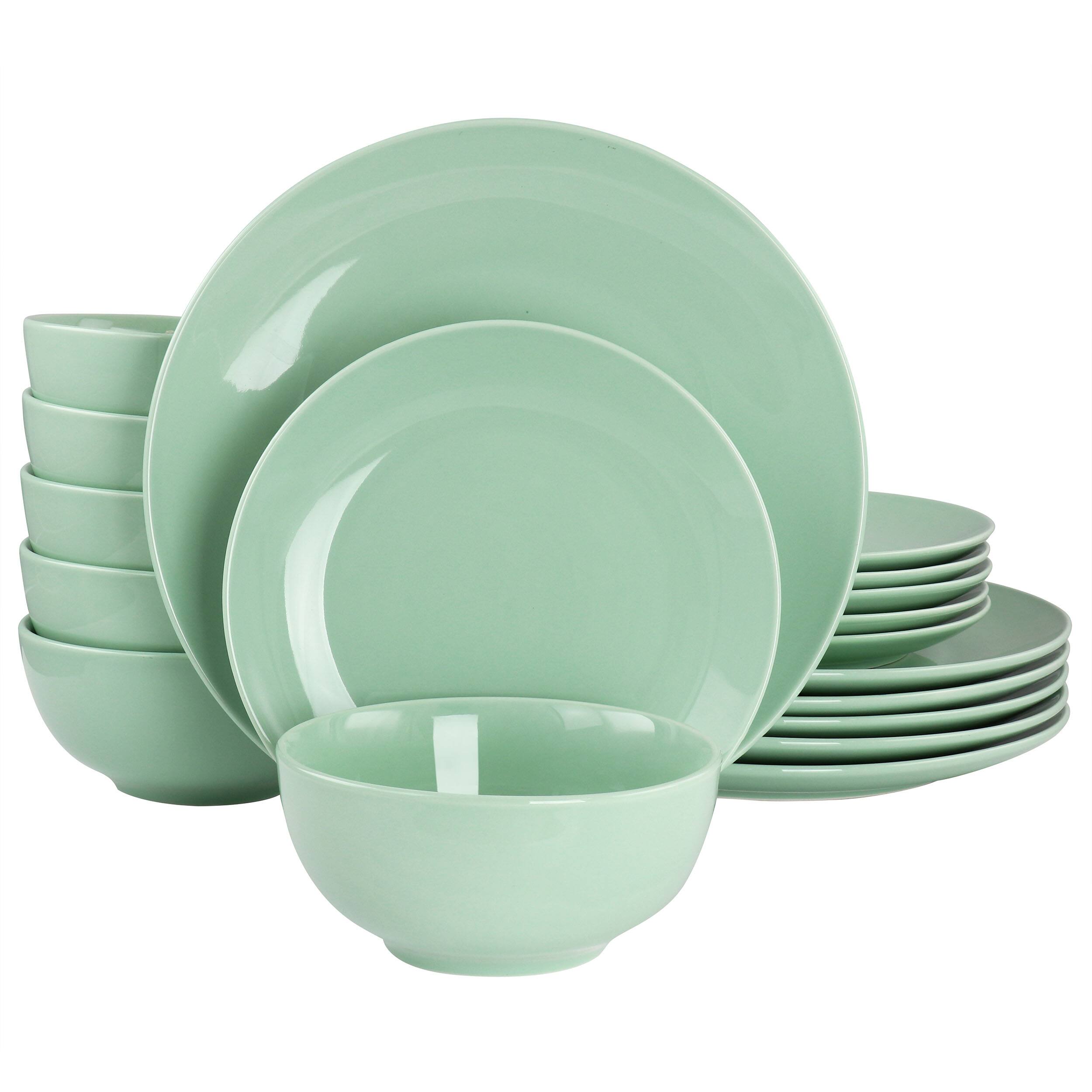 Front. Elama - Elama Luna 18 Piece Porcelain Dinnerware Set in Mint - Mint.