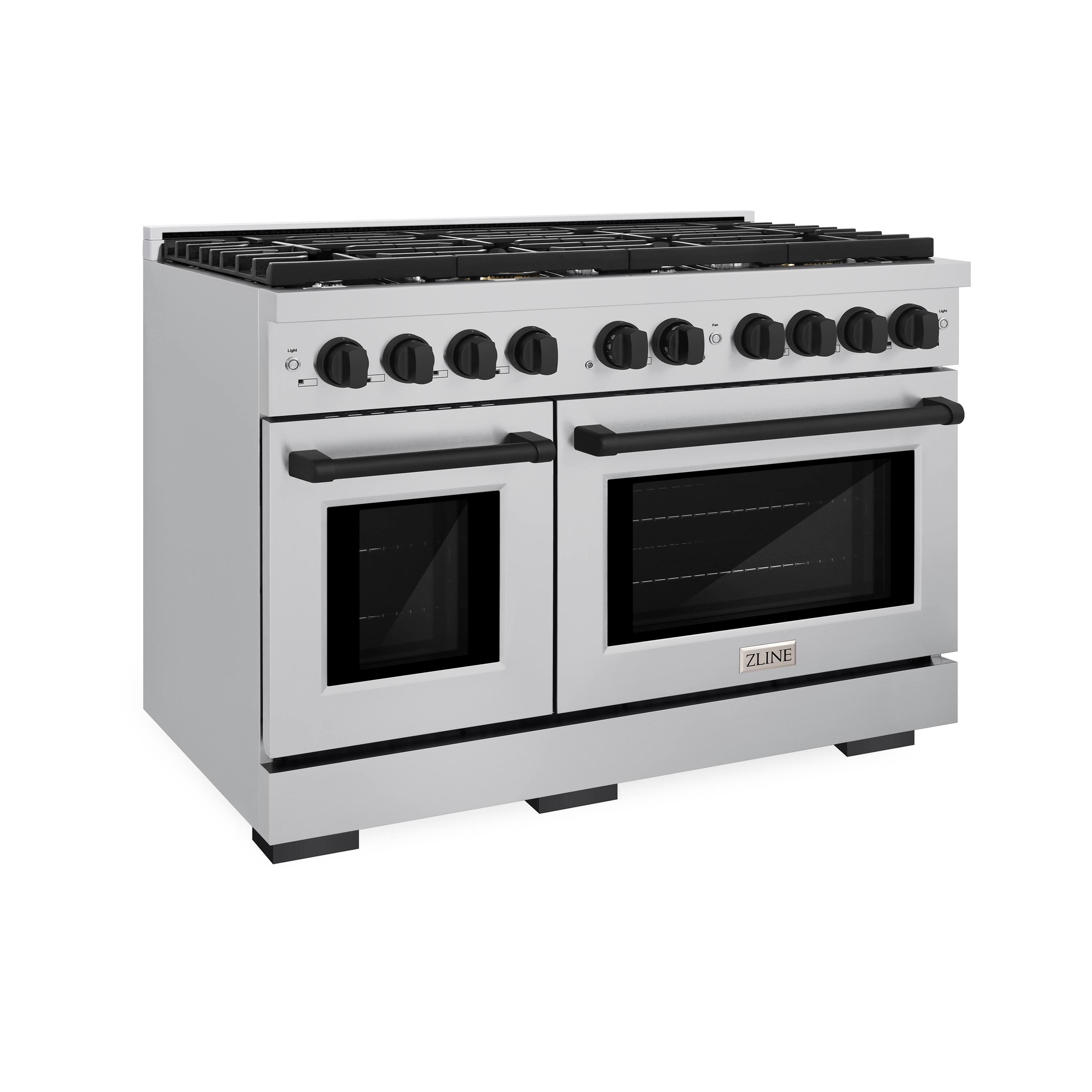 Left. ZLINE - ZLINE Autograph 48" Paramount Double Oven Dual Fuel Range w/ Matte Black Accents (SDRZ-48-MB) - Stainless Steel.