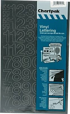 Chartpak - Numbers, Press-On Vinyl, Self-Adhesive, Indoor/Outdoor, 1", 44/Pack - Black