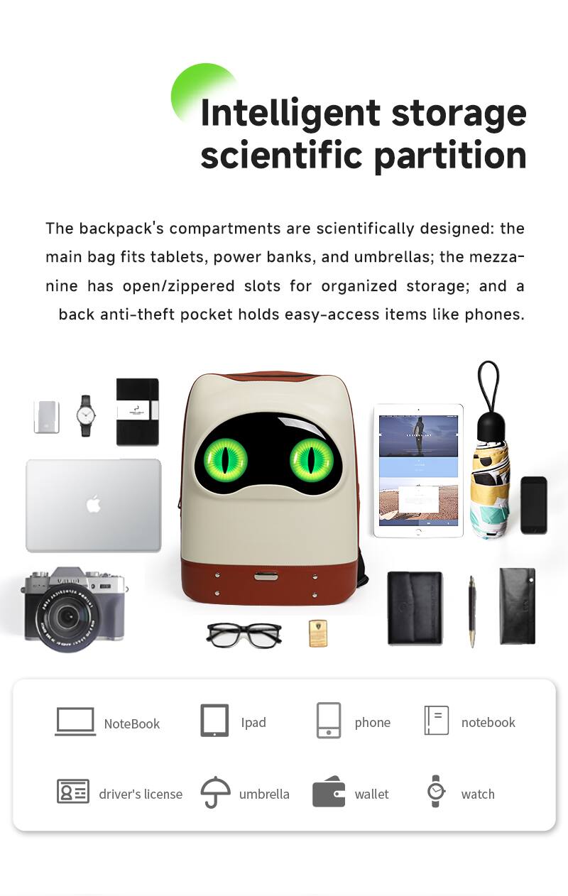 Intelligent storage scientific partition

The backpack's compartments are scientifically designed: the main bag fits tablets, power banks, and umbrellas; the mezza-nine has open/zippered slots for organized storage; and a back anti-theft pocket holds easy-access items like phones.

NoteBook Ipad phone = notebook DO driver's license umbrella wallet watch