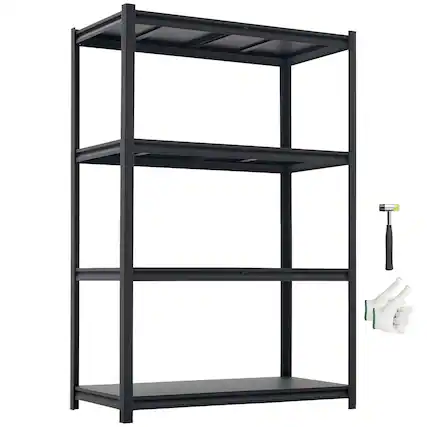 Front. VEVOR - Storage Shelves, 4-Tier Adjustable, 2400 lbs Capacity, Heavy Duty Garage Storage Shelving Unit, Metal Utility Rack Shelf - Black.