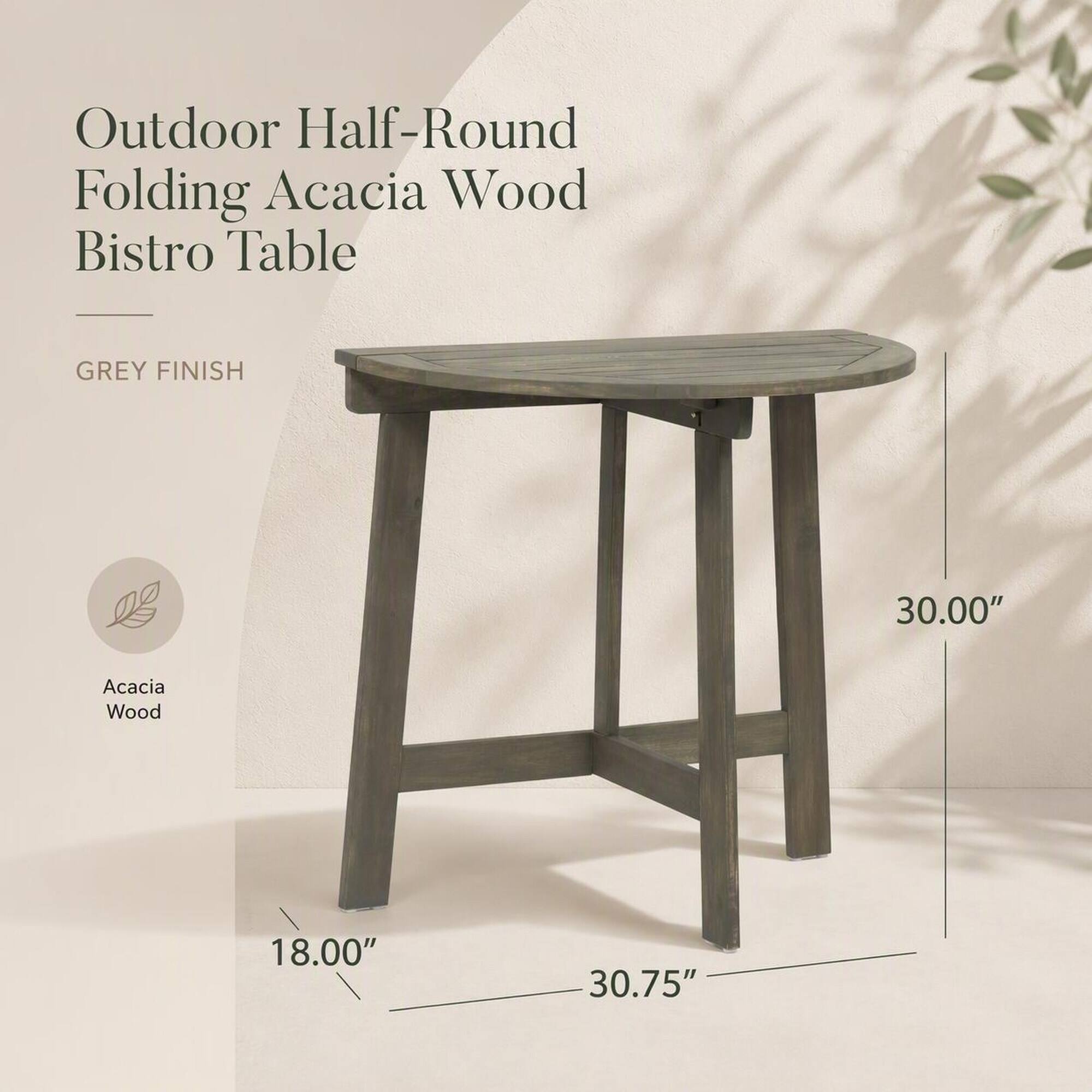 RYHNUYNE Outdoor Half Round Folding Acacia Wood Bistro Table,Weather ...