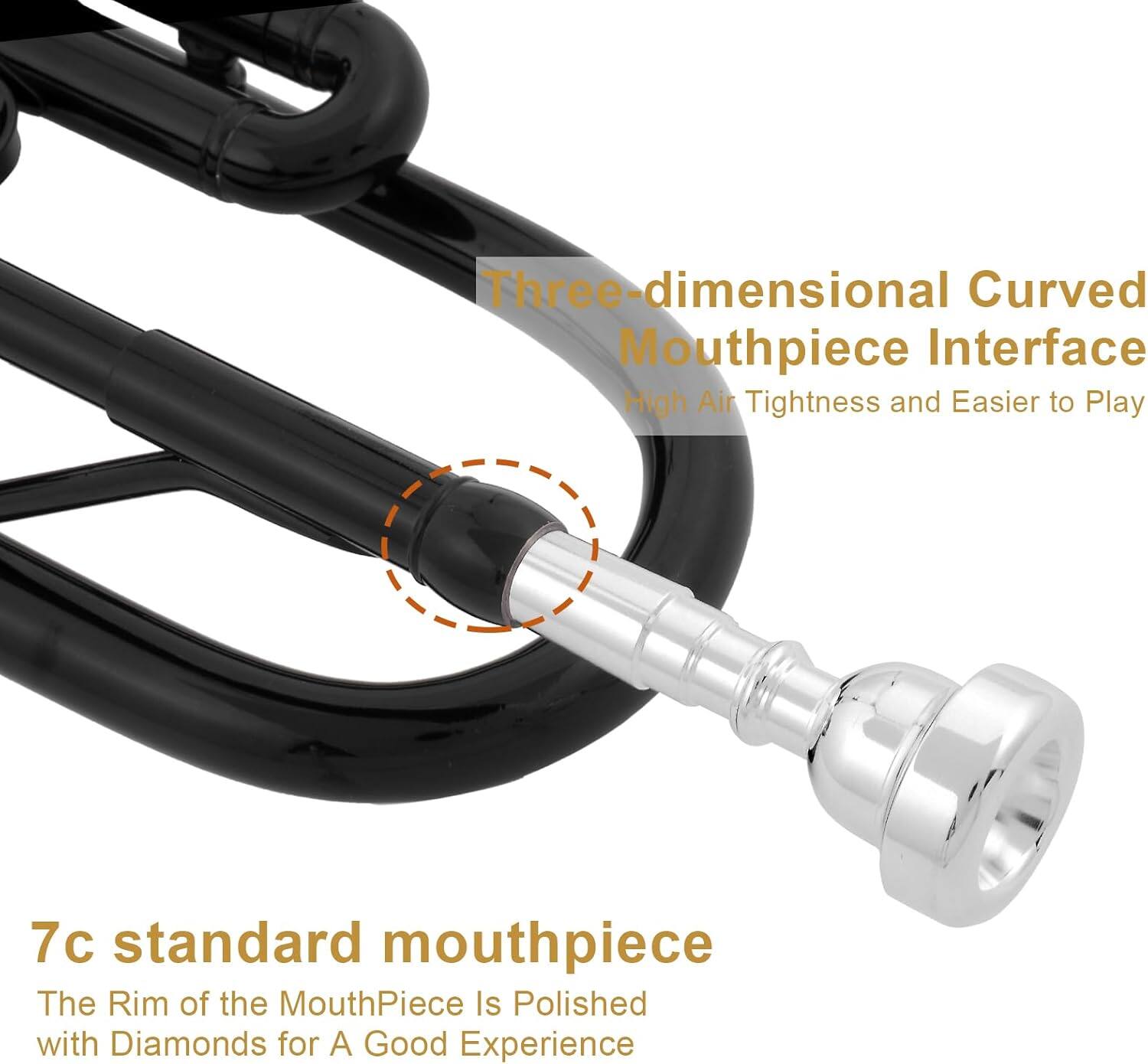 Three-dimensional Curved Mouthpiece Interface  
High Air Tightness and Easier to Play  

7c standard mouthpiece  
The Rim of the Mouthpiece Is Polished with Diamonds for A Good Experience