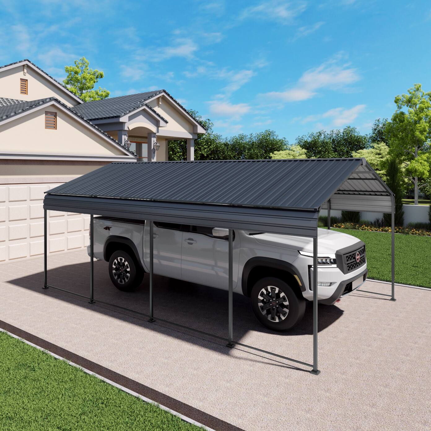 Angle. Mondawe - 12x20 FT Heavy Duty Metal Carport With Galvanized Steel Roof and Enhanced Base - Gray.