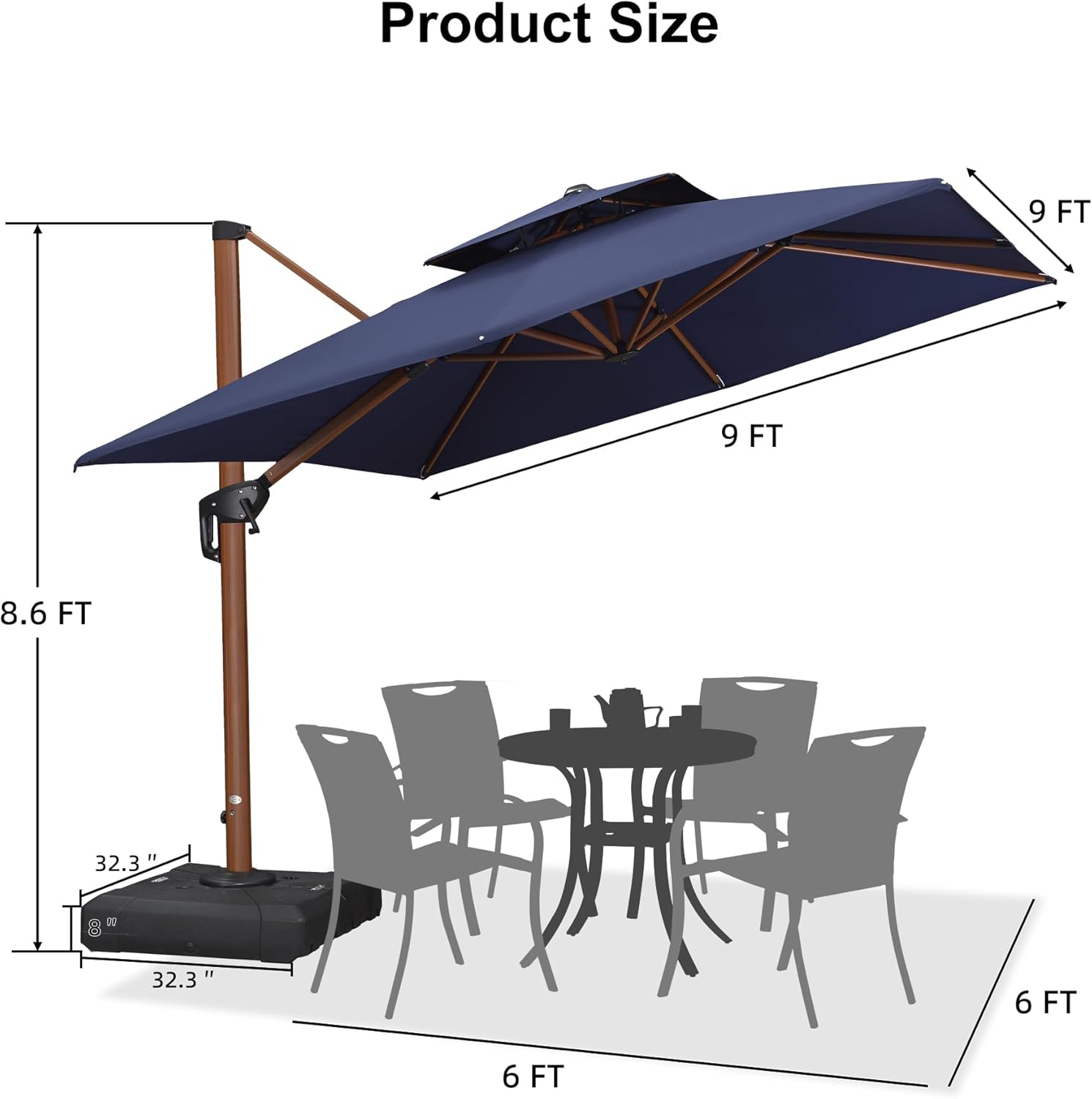 Product Size  
9 FT  
9 FT  
8.6 FT  
32.3"  
32.3"  
6 FT  
6 FT