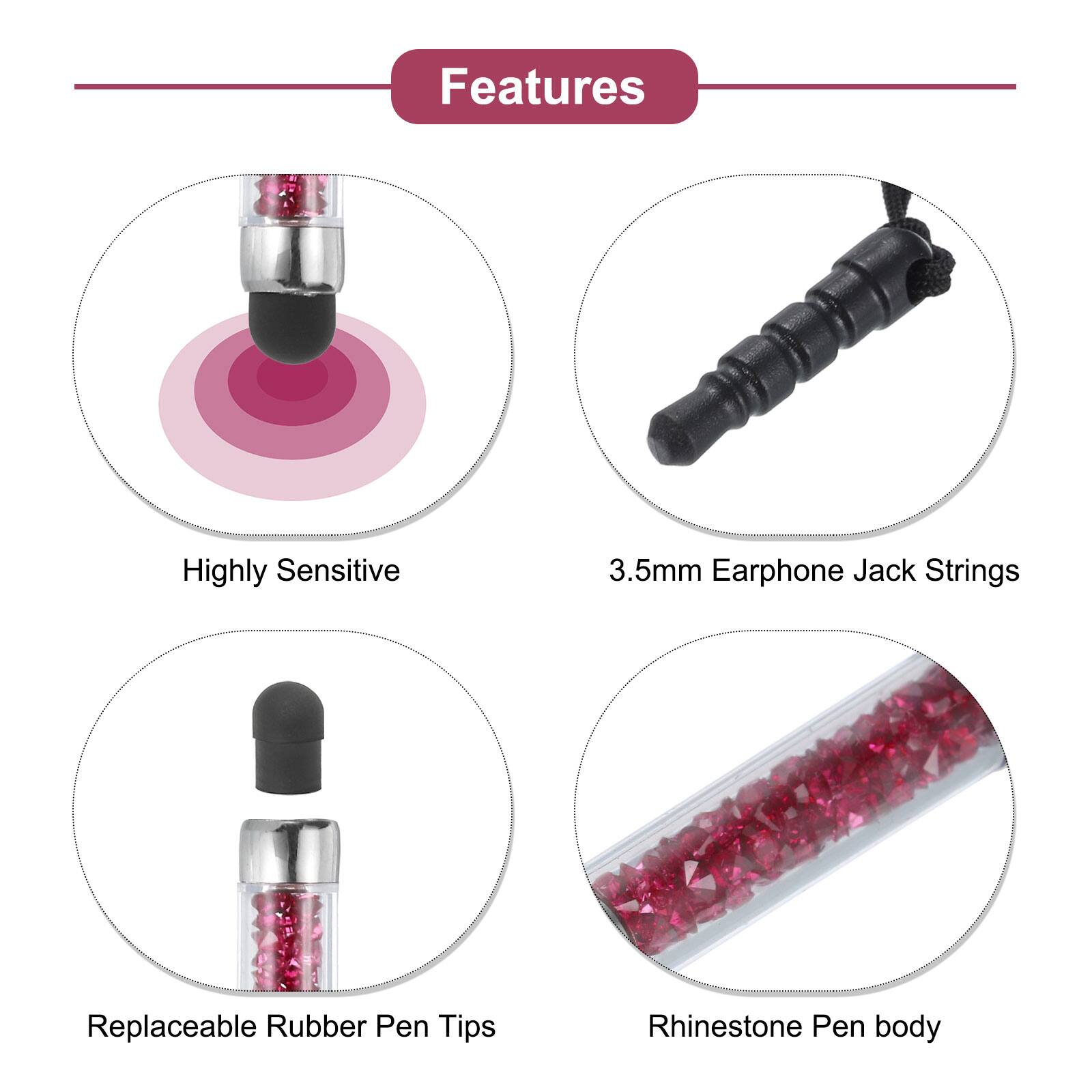 Features

- Highly Sensitive
- 3.5mm Earphone Jack Strings
- Replaceable Rubber Pen Tips
- Rhinestone Pen body