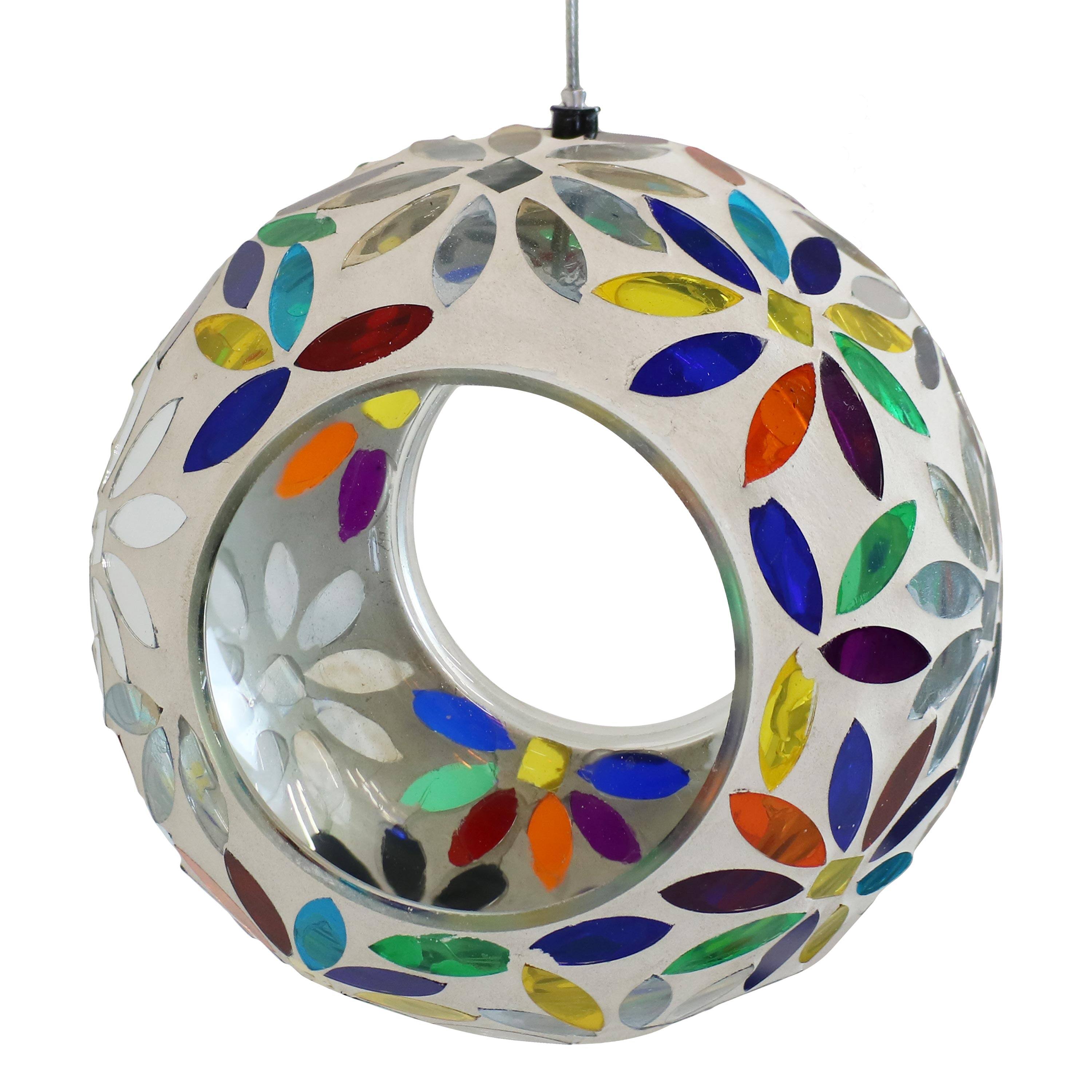Sunnydaze - Fly-Through Hanging Bird Feeder - 6 in - Rainbow Daisies Mosaic