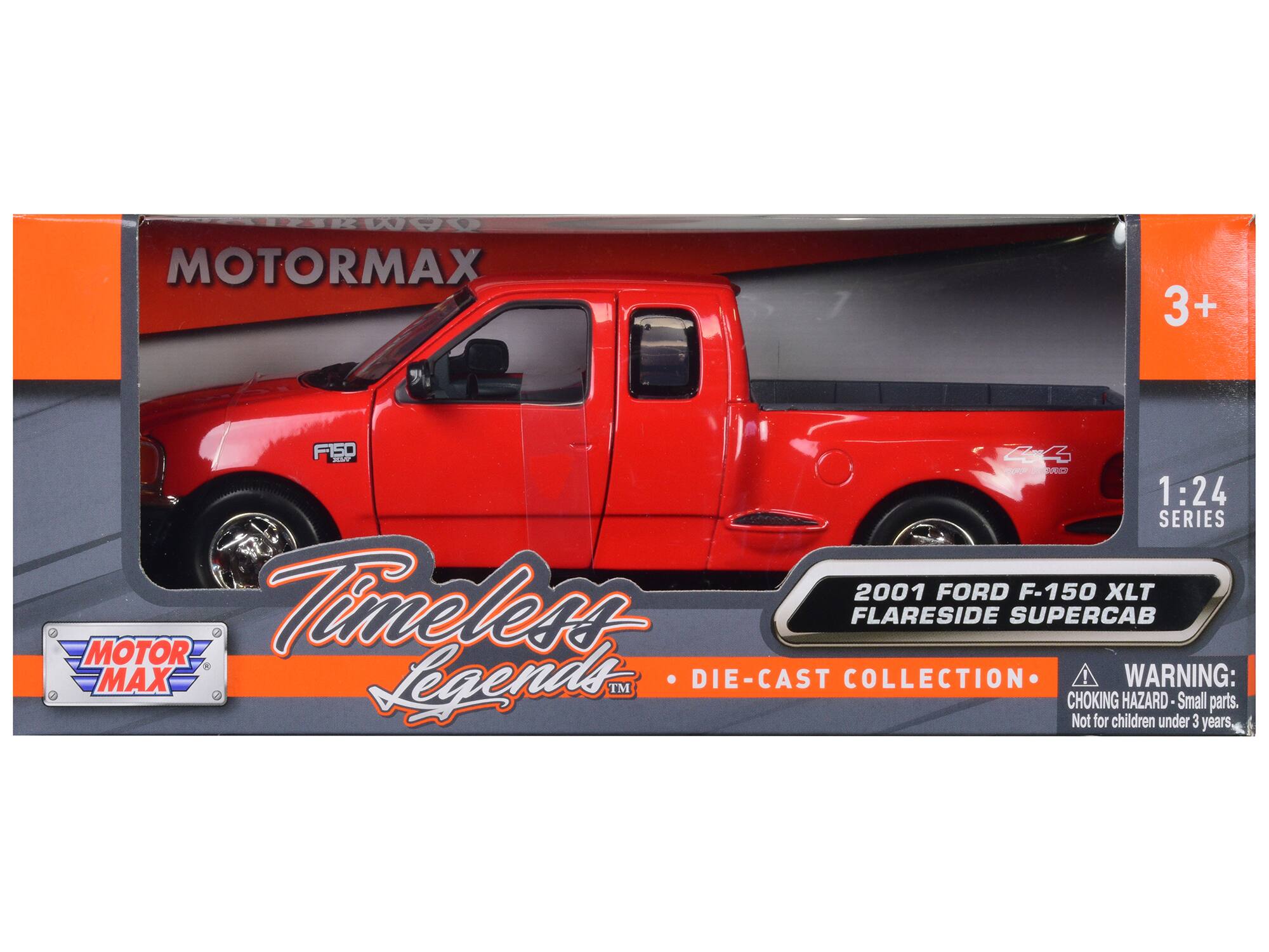 MOTORMAX  
Timeless Legends™  
DIE-CAST COLLECTION  

3+  
1:24 SERIES  

2001 FORD F-150 XLT FLARESIDE SUPERCAB  

WARNING: CHOKING HAZARD - Small parts. Not for children under 3 years.