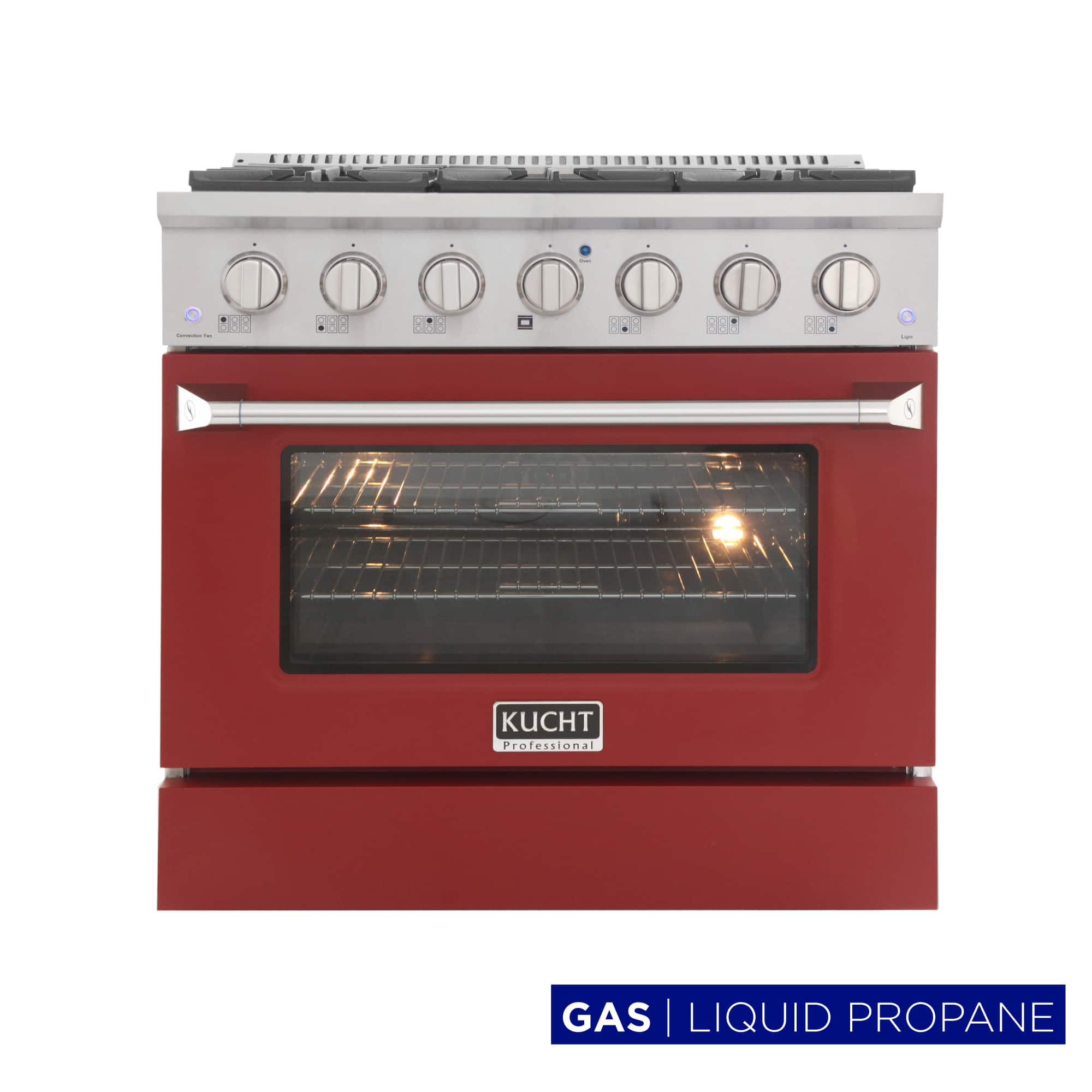 Kucht - 36 in. 5.2 cu. ft. Propane Gas Range with Sealed Burners and Convection Oven in Red - Red