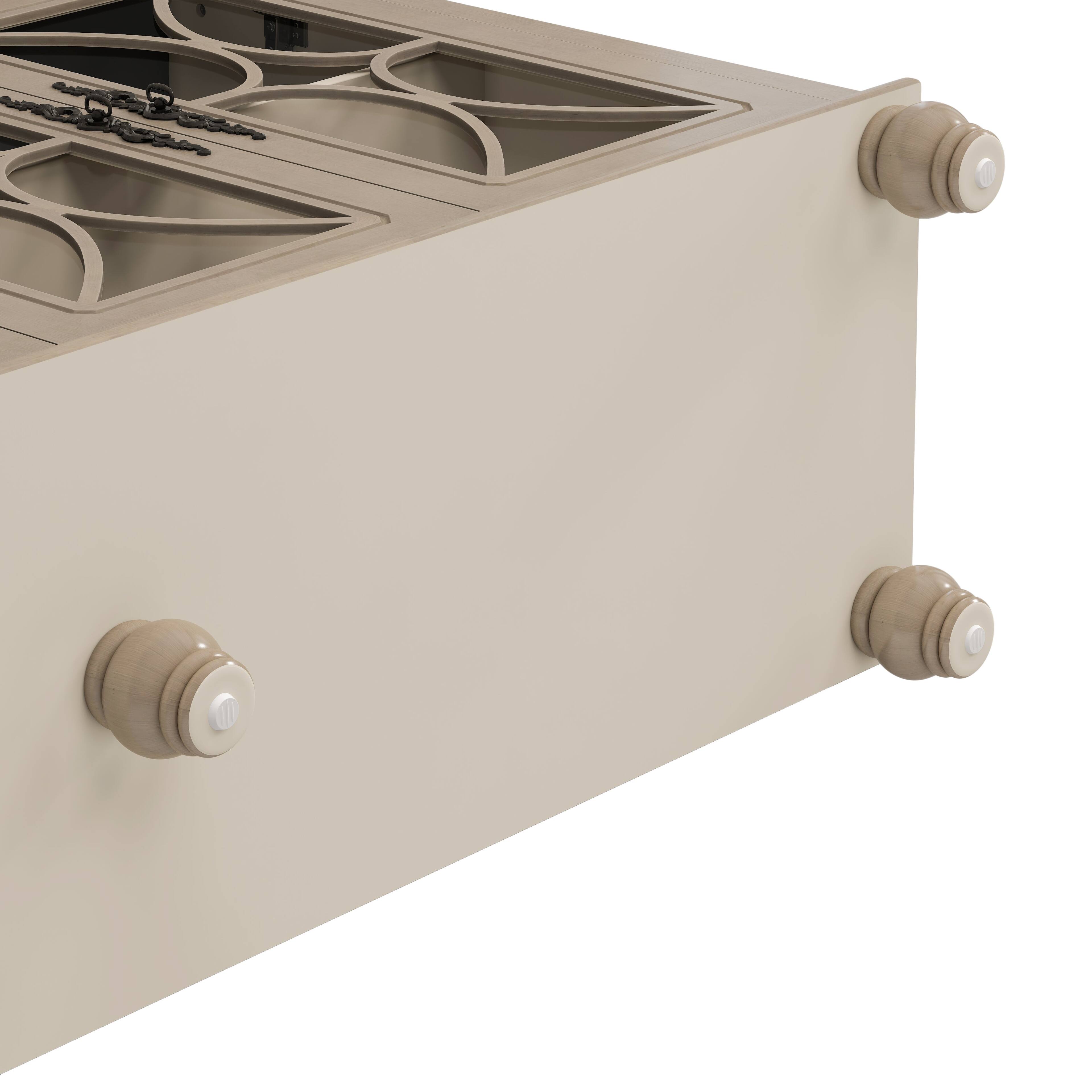 Angle. Boyel Living - European Antique Style Four Door Cabinet with Tempered Glass Doors and Adjustable Shelf Beige - Beige.