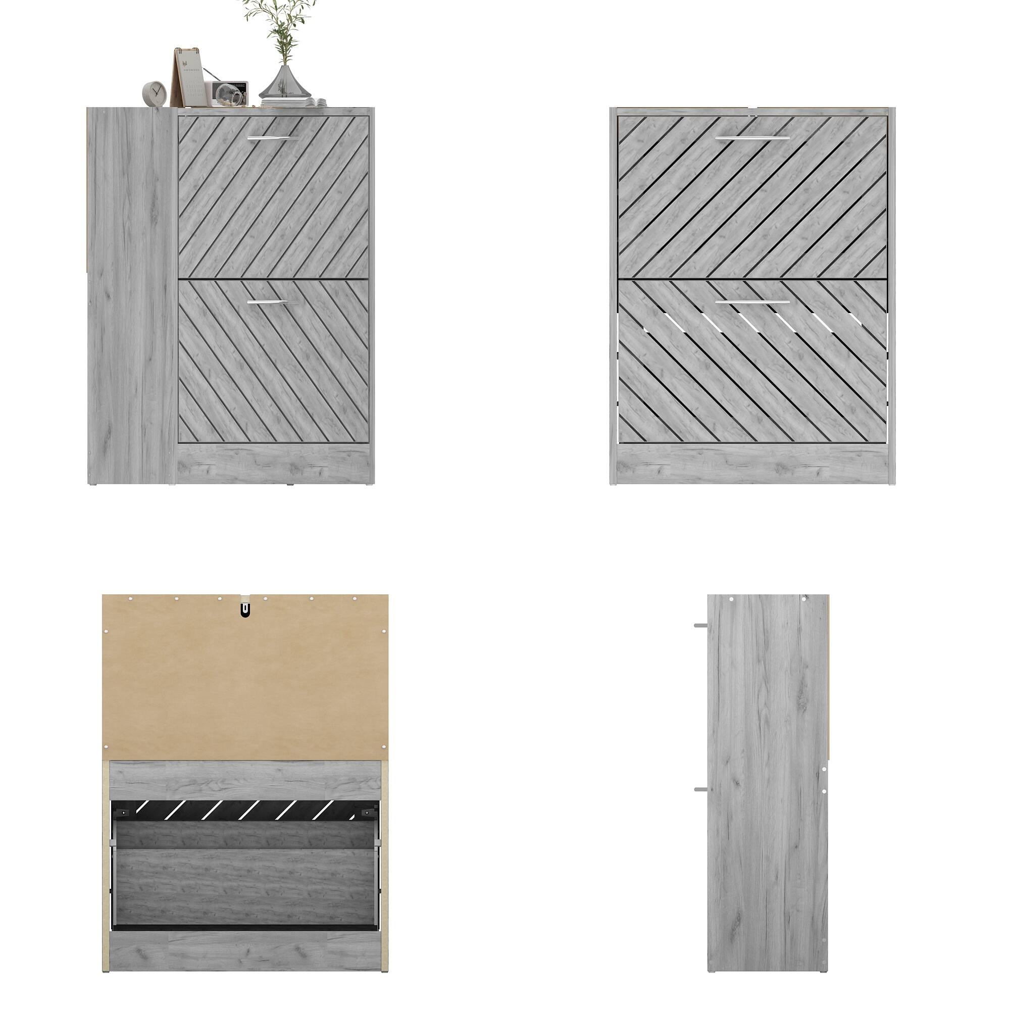 Angle. Famapy - Famapy Flip - Down Shoe Rack Rustic Wood Style Adjustable Storage Shoe Cabinet - Gray.