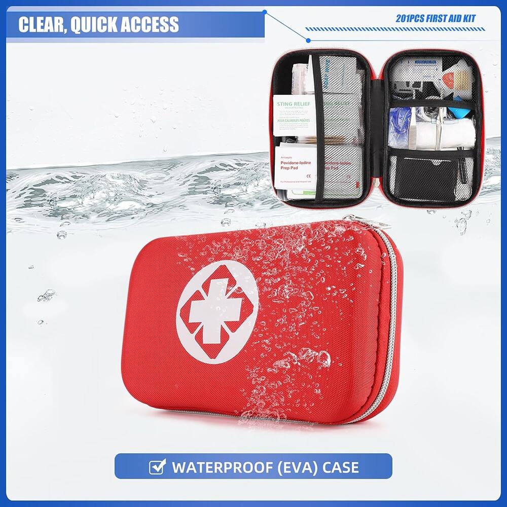 CLEAR, QUICK ACCESS  
201PCS FIRST AID KIT  
STING RELIEF  
Povidone-iodine Prep Pad  
WATERPROOF (EVA) CASE