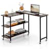 Costway - 360° Rotatable Sofa Side Table L-shaped Laptop Desk Snack Table withShelf Patented - Walnut