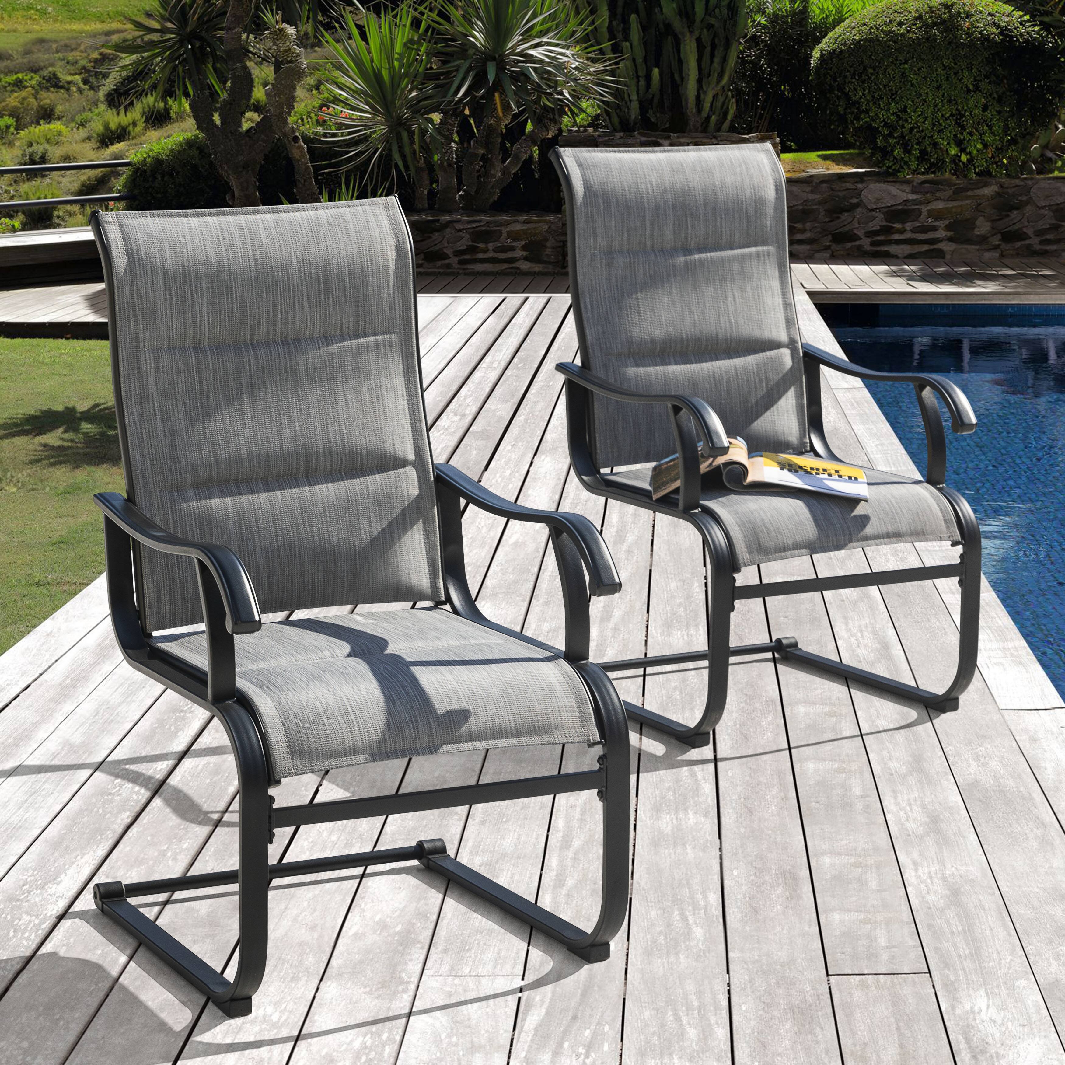 Left. Nuu Garden - Nuu Garden Outdoor Patio Chair Set of 2, All-Weather Textilene Mesh, Powder-Coated Iron Frame - Light Grey.