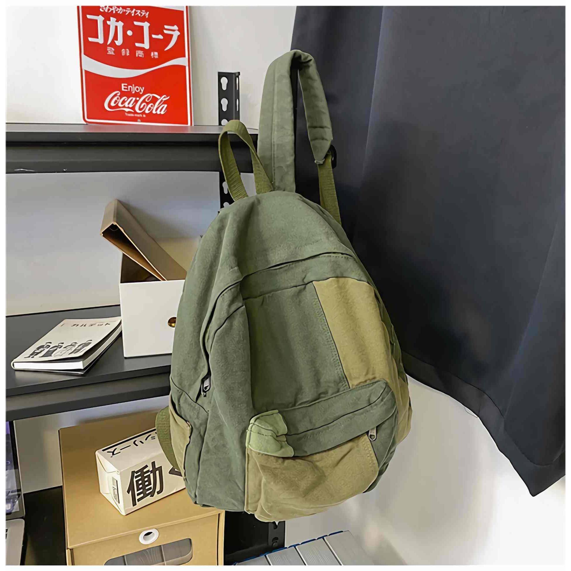 Alt View 3. Cozy Serene - Vintage Aesthetic Canvas Backpack For Women Men  Hippie Green Small Rucksack Boho Grunge Bags Lightweight Day Pack - Default.