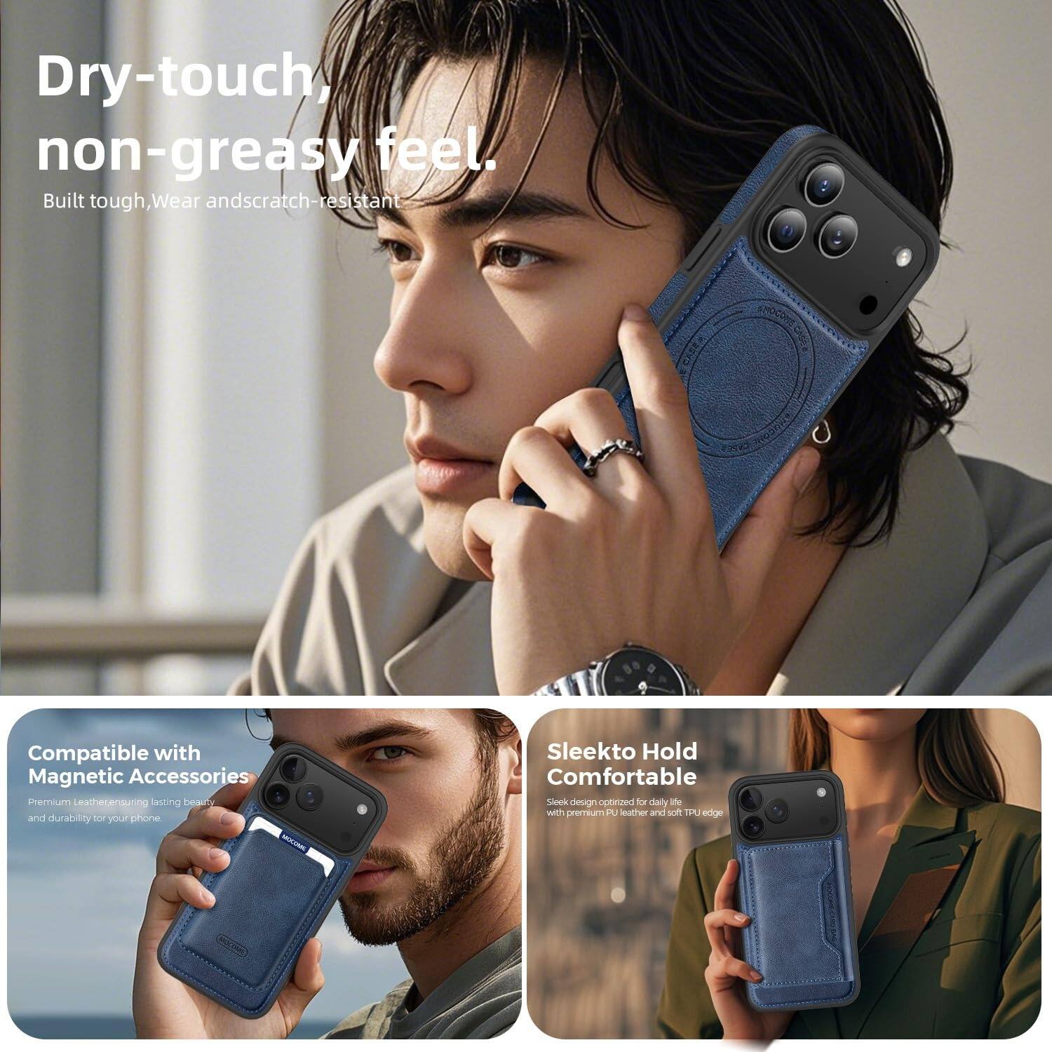 Dry-touch, non-greasy feel.  
Built tough, wear and scratch-resistant  

Compatible with Magnetic Accessories  
Premium leather ensuring lasting beauty and durability  

Sleek to Hold Comfortable  
Design optimized for daily use with premium PU leather and soft TPU edge
