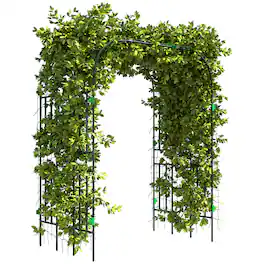 Outsunny - Garden Arch Trellis, 8 FT Tall Metal Plant Trellis Support with Climbing Net, Outdoor Cucumber Trellis