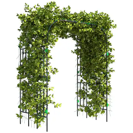 Front. Outsunny - Garden Arch Trellis, 8 FT Tall Metal Plant Trellis Support with Climbing Net, Outdoor Cucumber Trellis.