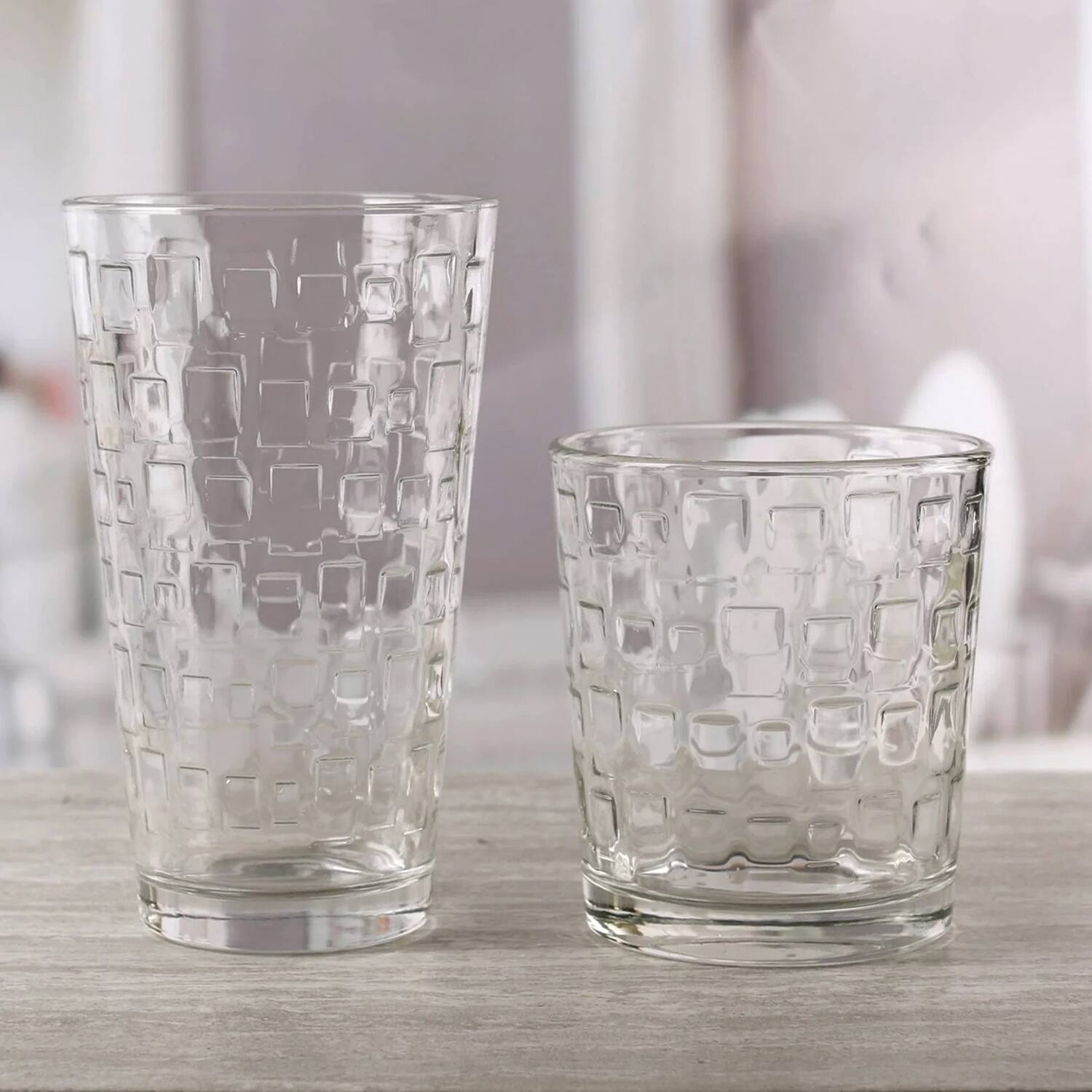 Angle. Jay Import - Blocks 16 Pieces Entertaining Set (15.75 OZ. and 12.5 OZ.) - Clear.