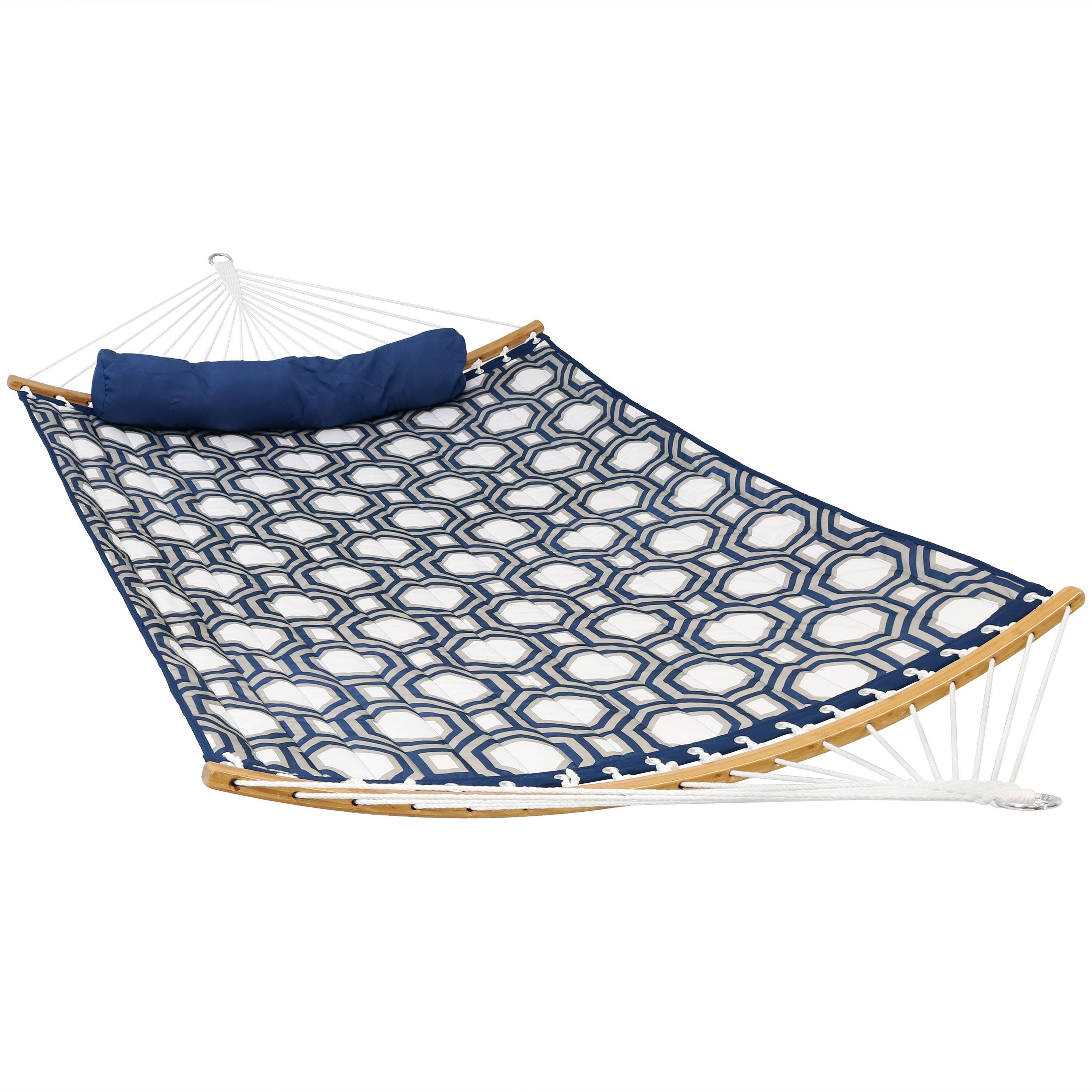 Sunnydaze - Quilted Hammock with Curved Spreader Bar - Navy & Gray