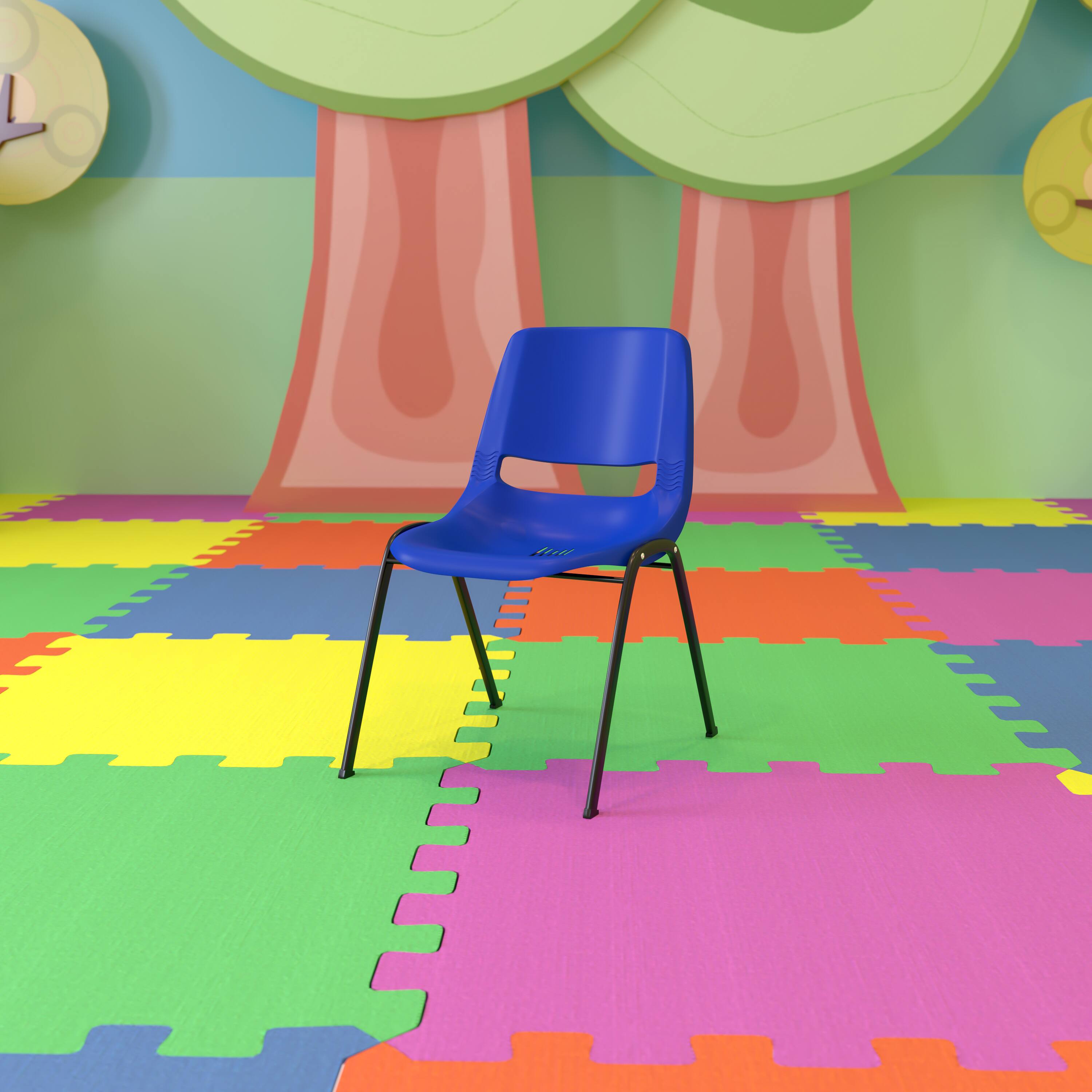 Alt View 1. Emma + Oliver - Ergonomic Kid's Shell Stack Chair - 12" Seat Daycare Home School - Navy Plastic/Black Frame.