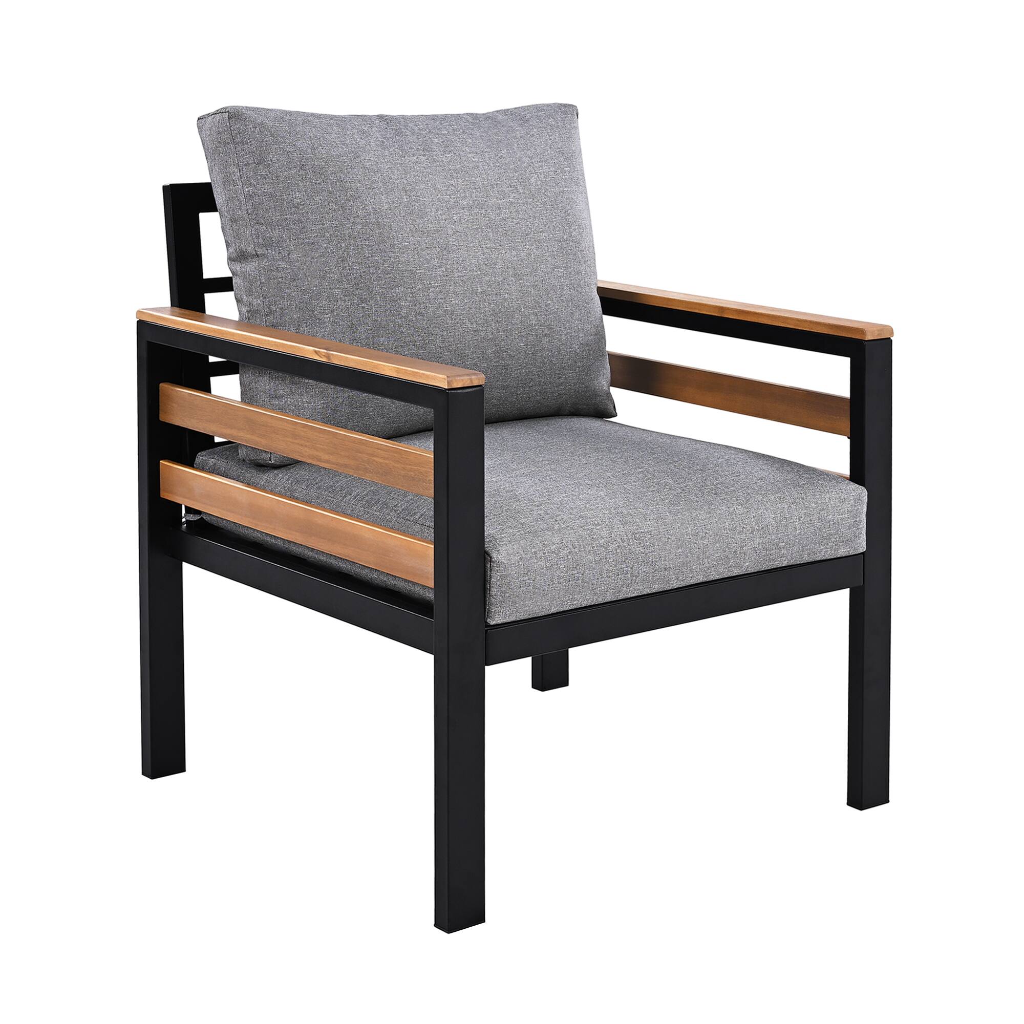 Alt View 6. Whisen - 4-Piece Outdoor Patio Furniture Set, 5-Seater Conversation Set with Acacia Wood Armrests and Coffee Table - Gray.