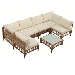 Ainfox - 7-Piece Patio Furniture Set, Outdoor Wicker Modular Sectional Patio Conversation Set Ideal for Backyard Poolside - White
