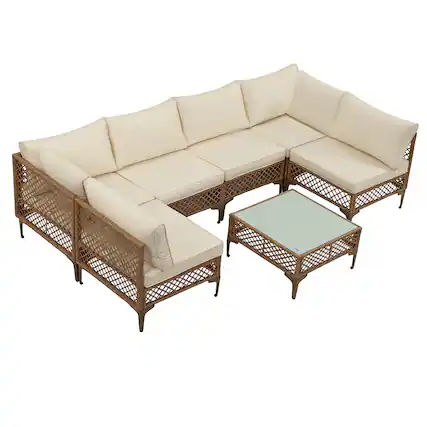 Front. Ainfox - Ainfox 7-Piece Patio Furniture Set, Outdoor Wicker Modular Sectional Patio Conversation Set Ideal for Backyard Poolside - white.