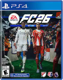 PS4
EA SPORTS
FC26
UEFA CHAMPIONS LEAGUE
Emirates FLY BETTER
Real Madrid
REQUIRES CONTENT DOWNLOAD.
TELECHARGEMENT DE CONTENU REQUIS.
EVERYONE ENFANTS et ADULTES
E
ESRB
PS5 Upgrade Available
Mise à niveau PS5 disponible
MLS
NWSL