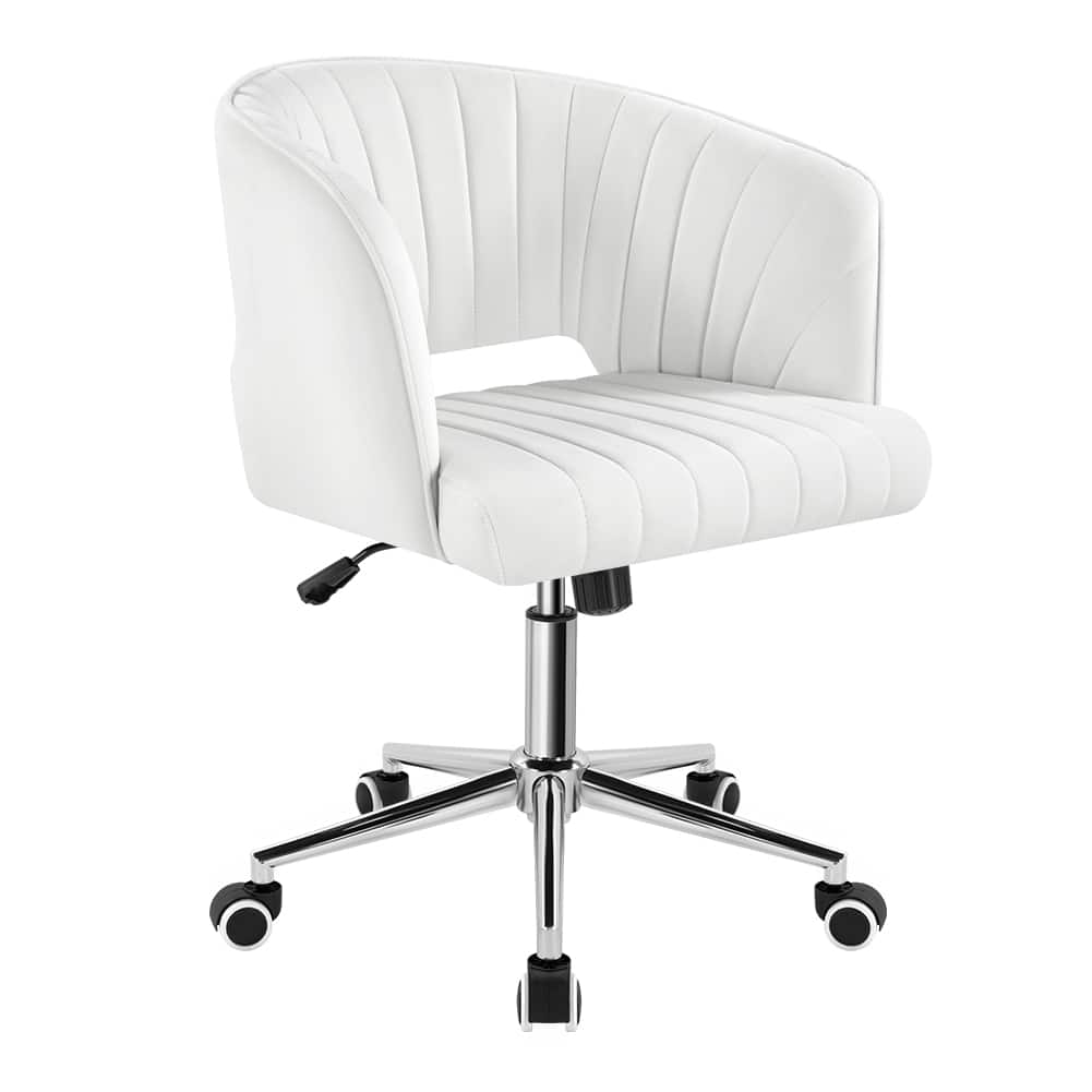 KKTONER - Velvet Office Chair Swivel Computer Chair Fabric Chair Wheeled Design Adjustable Chair Suitable for Living Room - White