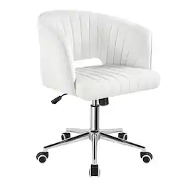 KKTONER - Velvet Office Chair Swivel Computer Chair Fabric Chair Wheeled Design Adjustable Chair Suitable for Living Room - White
