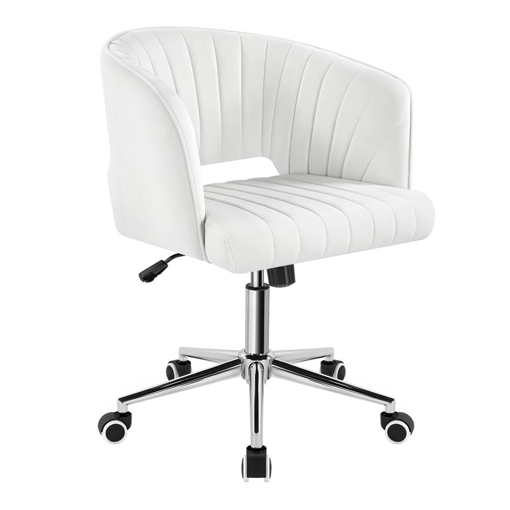 Front. KKTONER - KKTONER Velvet Office Chair Swivel Computer Chair Fabric Chair Wheeled Design Adjustable Chair Suitable for Living Room - White.