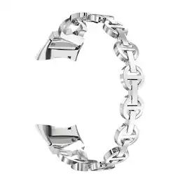 StrapsCo - Evening Link Bracelet Stainless Steel Watch Band Strap For Fitbit Charge 6 - Silver