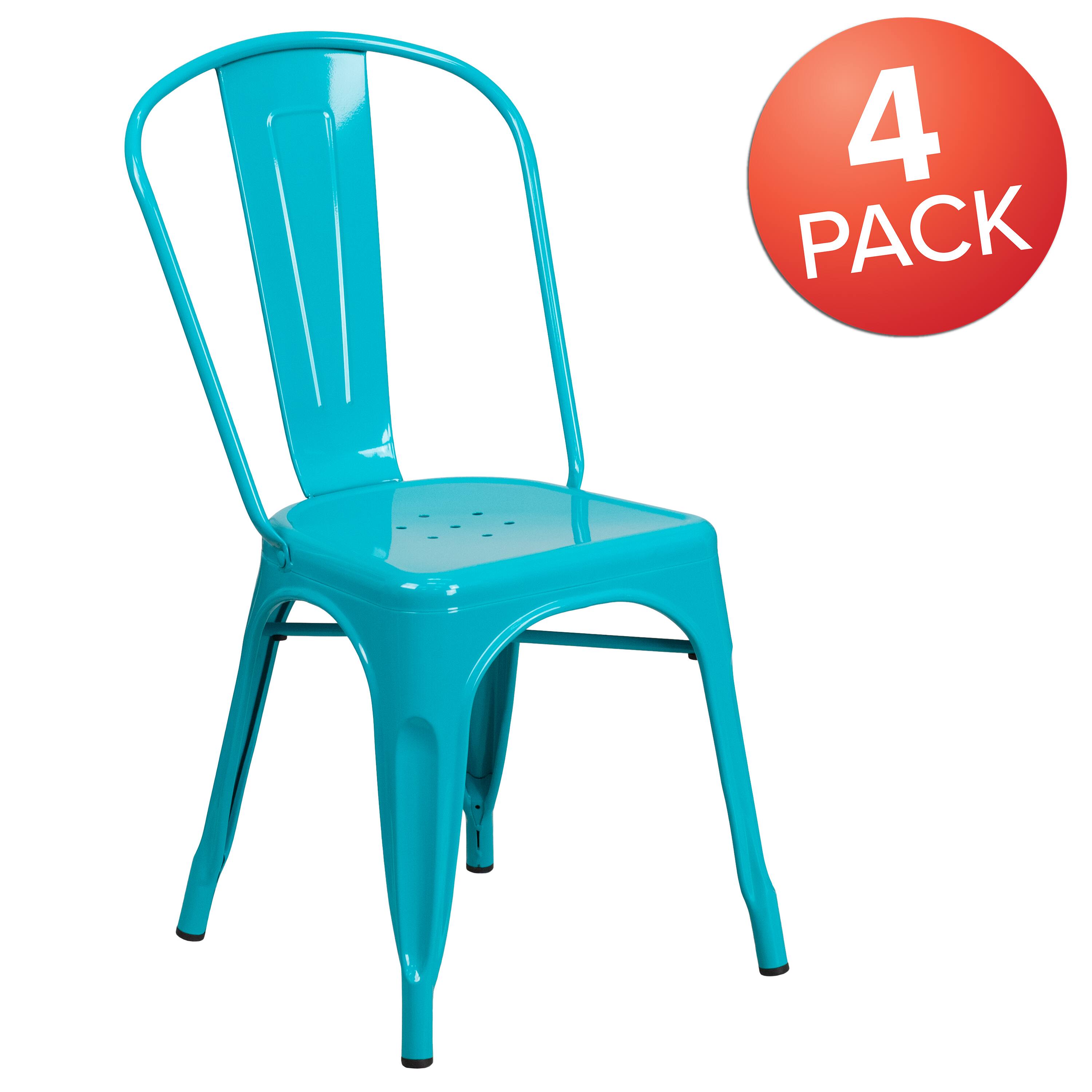 Alt View 1. Emma + Oliver - Commercial Grade 4 Pack Metal Indoor-Outdoor Stackable Chair - Crystal Teal-Blue.
