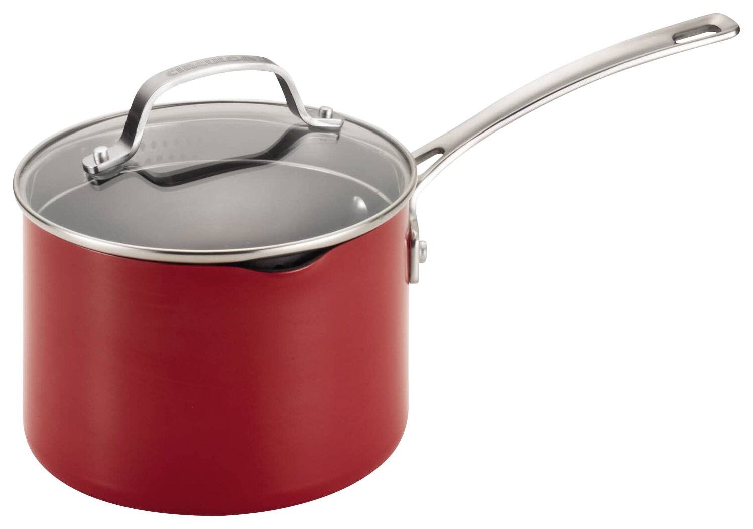 Angle. Circulon - Genesis 3-Quart Covered Straining Saucepan - Red.
