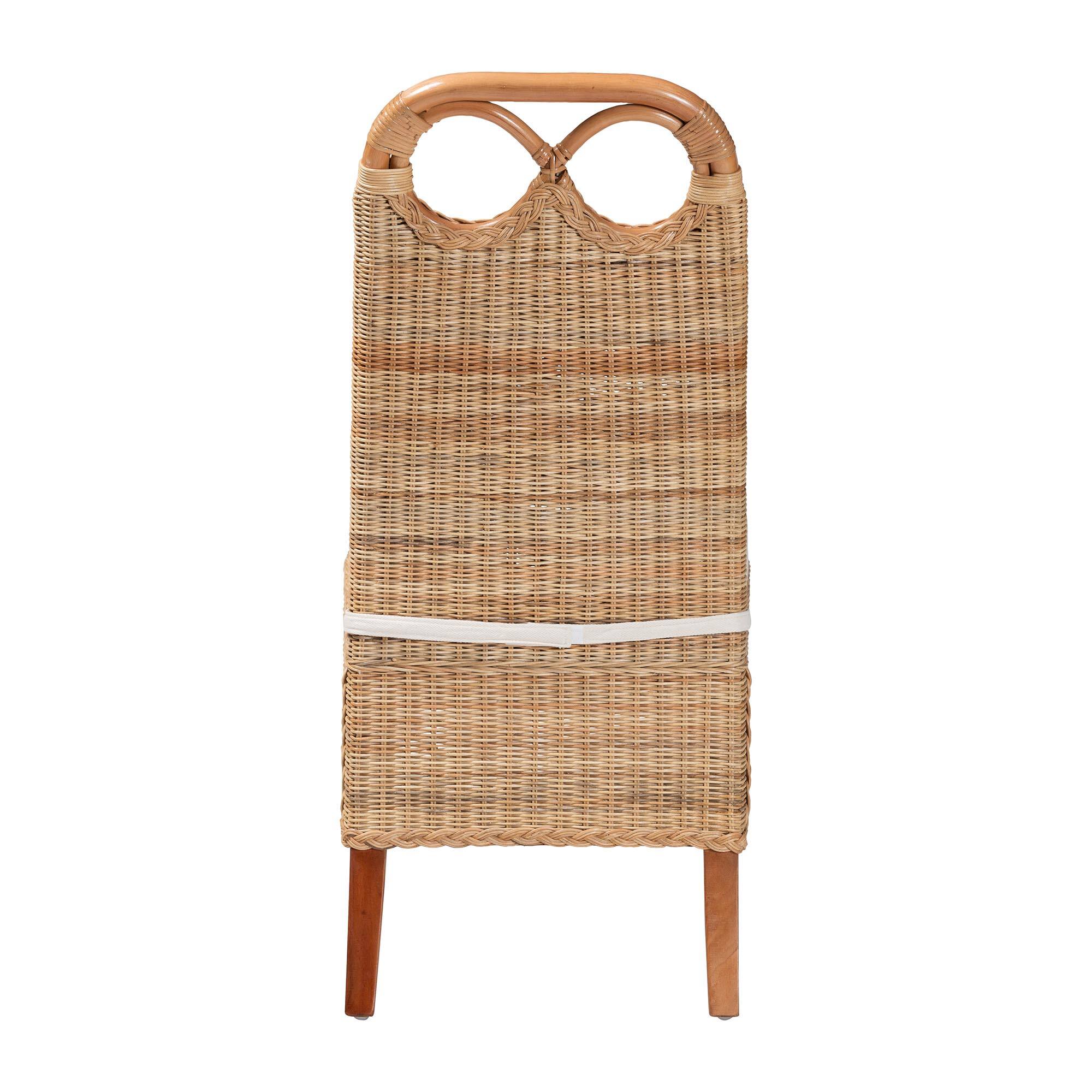 Back. bali & pari - bali & pari Dyna Natural Rattan Dining Chair - Handwoven Wicker Side Chair with Removable Cushion and Loop Backrest - Natural.