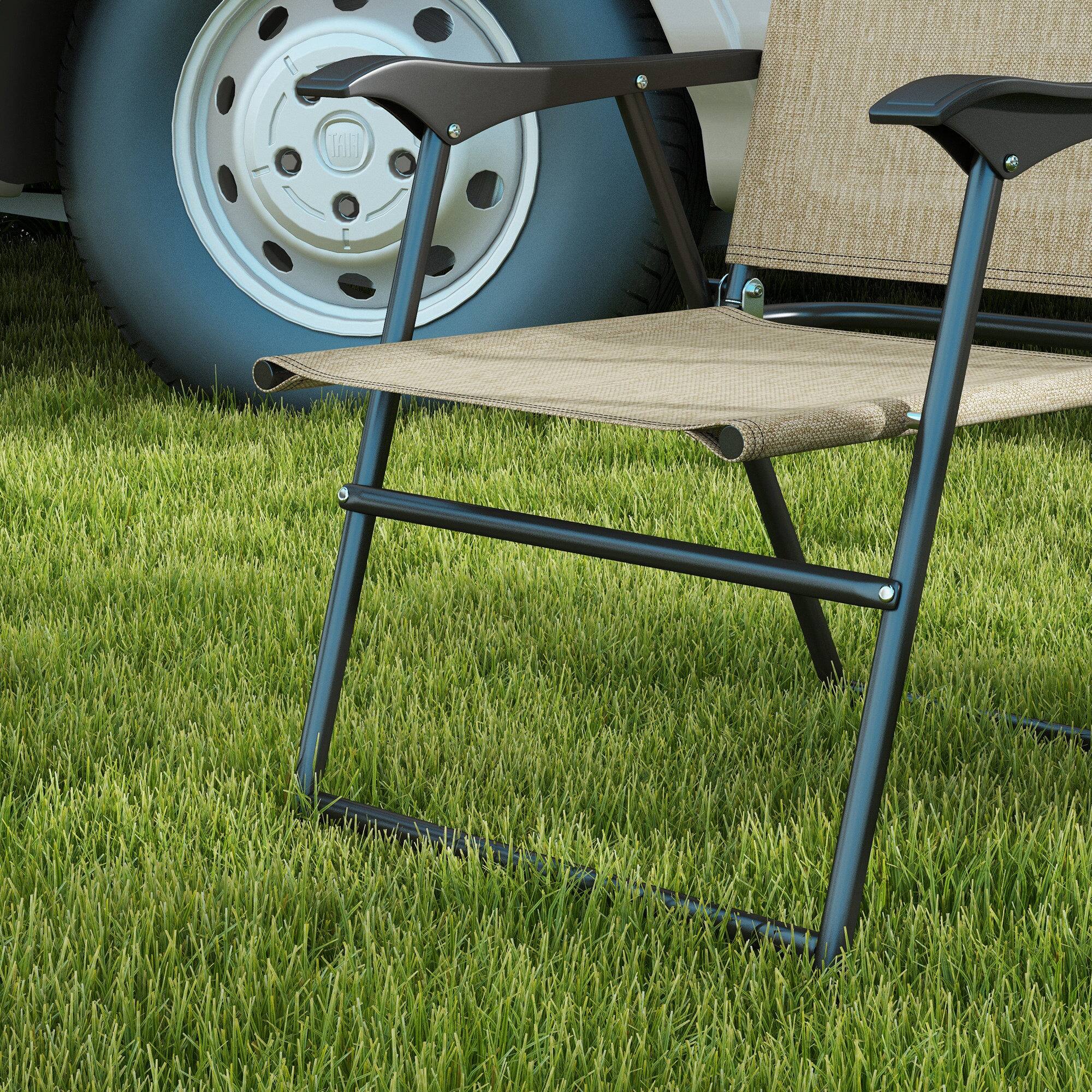 Alt View 7. Outsunny - Folding Patio Chairs, Set of 4 Sports Chairs for Adults, Camping Chairs with Armrests - Beige.