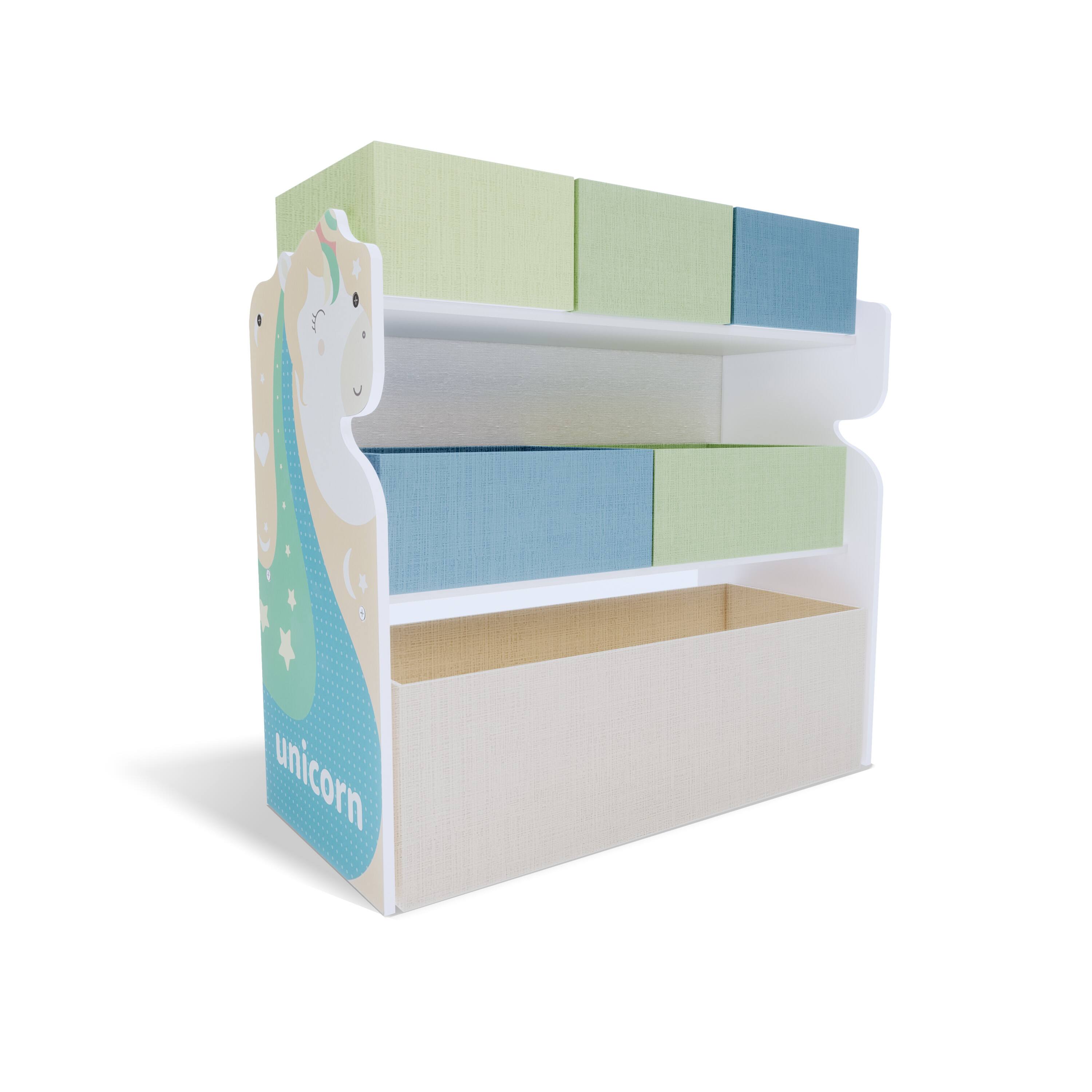 Alt View 5. Malletson - Toy Storage Organizer for Kids - Multi-Compartment Toy and Book Rack with Fabric Bins - Multicolor.