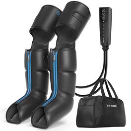 FIT KING - Cordless Full Leg & Foot Massager, Rechargeable Compression Boots, 3 Modes, 10 Intensities - black, blue