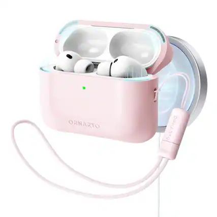 Front. Ornarto - ORNARTO for AirPods Pro 3 Case 2025, Compatible with MagSafe, Secure Magnetic Lid, Adjustable Lanyard-Chalk Pink - Chalk Pink.