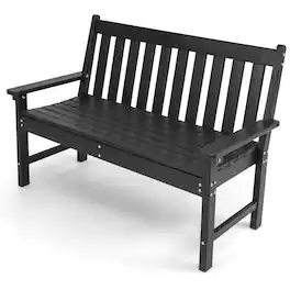 Gymax - Garden Bench All-Weather HDPE 2-Person Outdoor Bench for Front Porch Backyard - Black