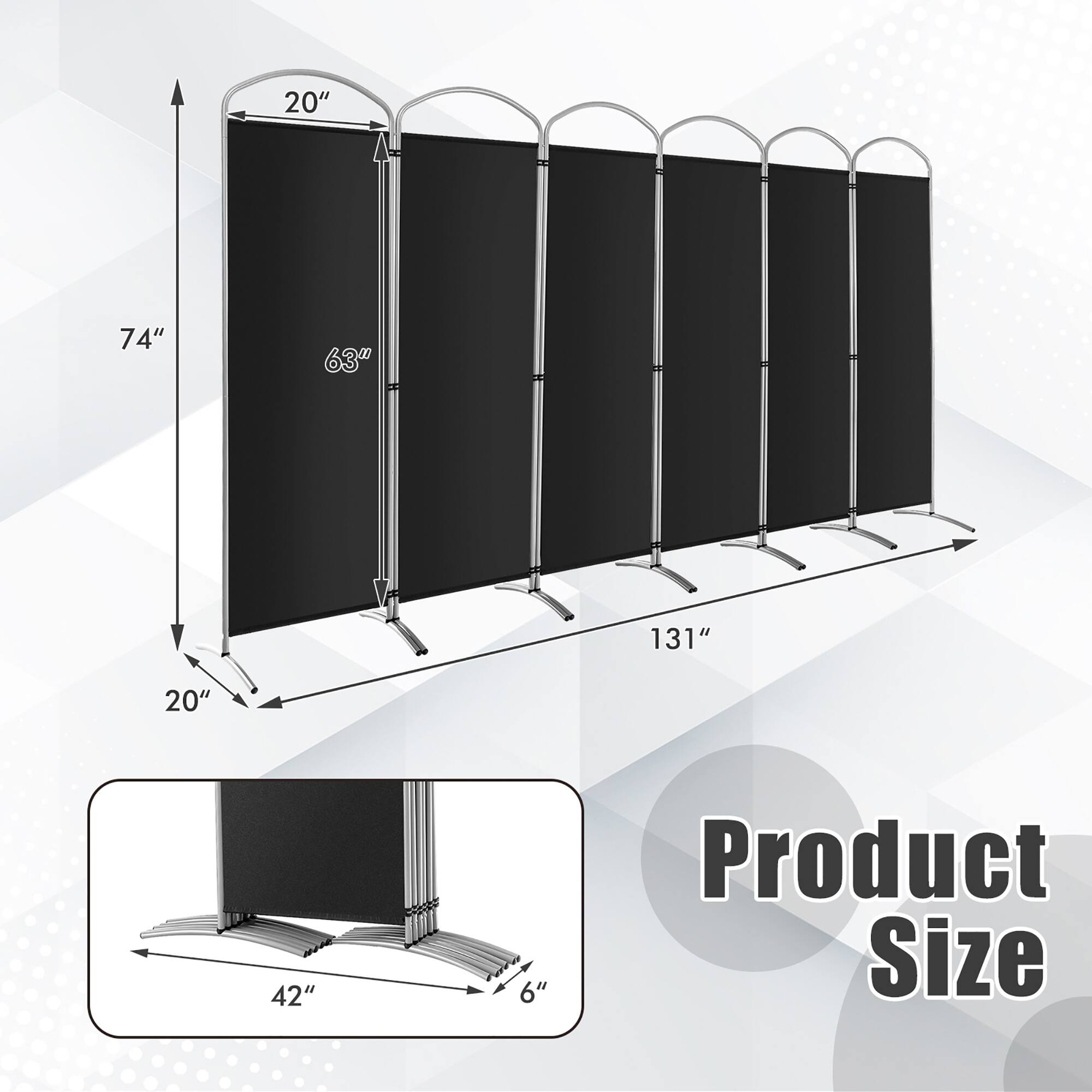 20"  
74"  
63"  
131"  
20"  
42"  
6"  

Product Size