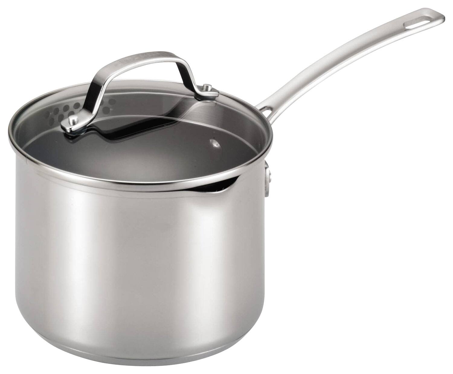Angle. Circulon - Genesis 3-Quart Covered Straining Saucepan - Stainless-Steel.